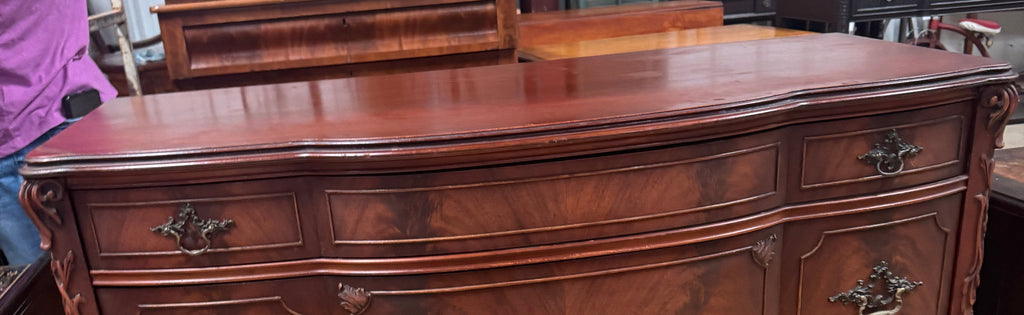 Vintage Carved Flame Mahogany 3 Drawer Chest Ball & Claw Feet