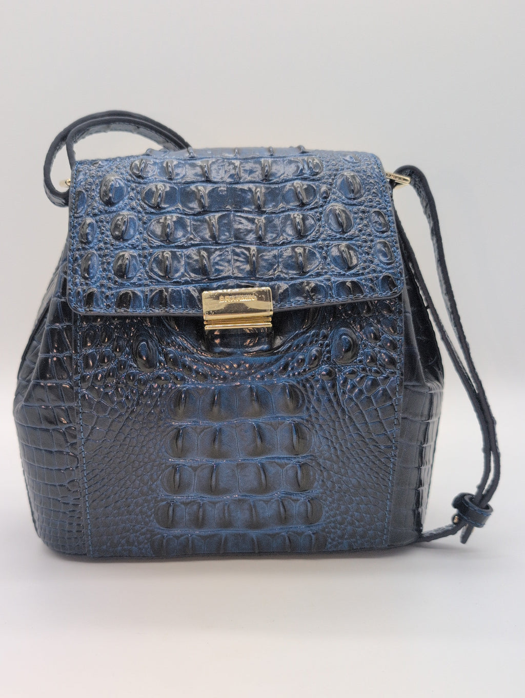 Brahmin "Margo" Crossbody Purse with Blue Embossed Leather and Gold Toned Hardware
