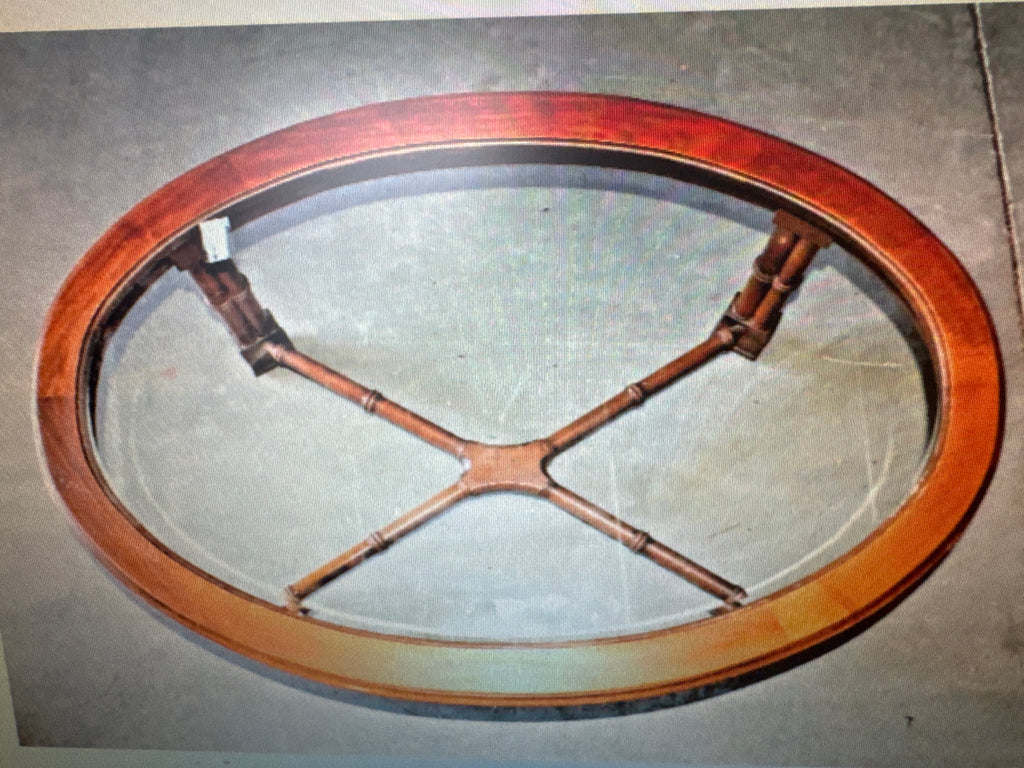 Vintage Hollywood Regency Glass Coffee Table with Faux Bamboo Detail 42" x 28"-K