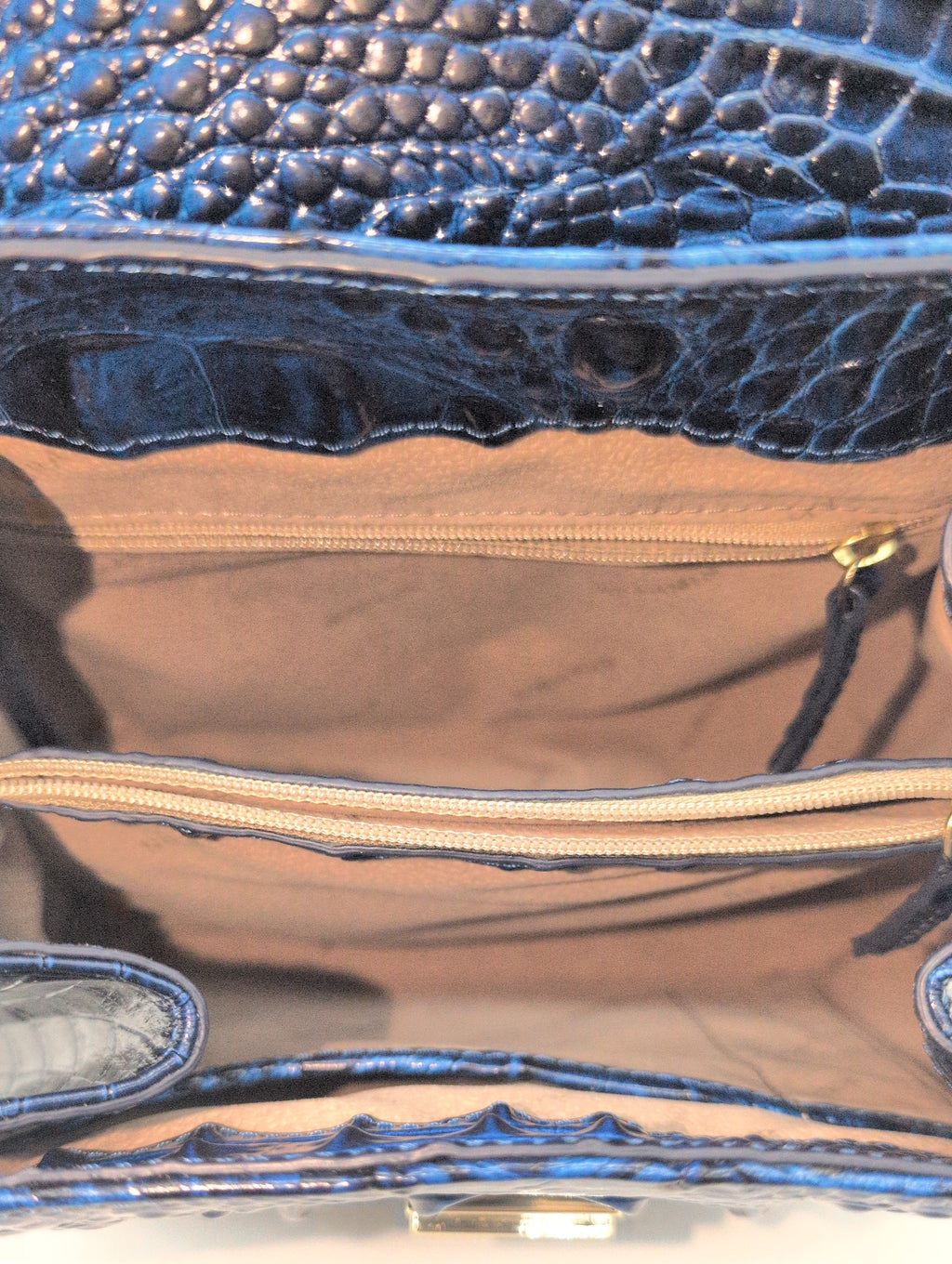Brahmin "Margo" Crossbody Purse with Blue Embossed Leather and Gold Toned Hardware