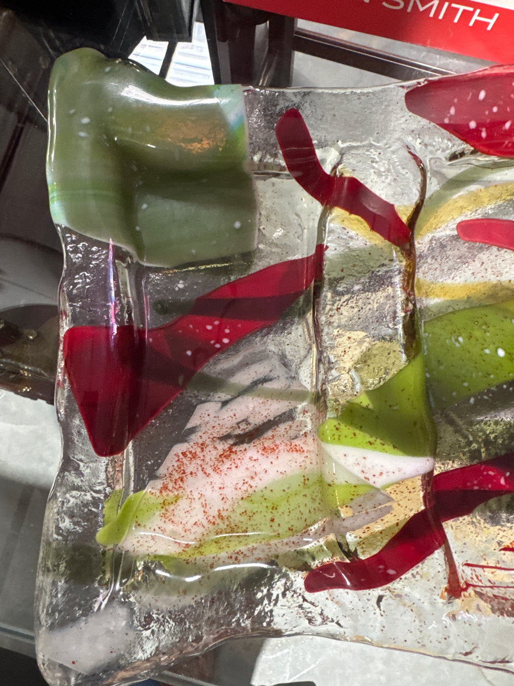 Fused Glass Red & Green Divided Serving Platter