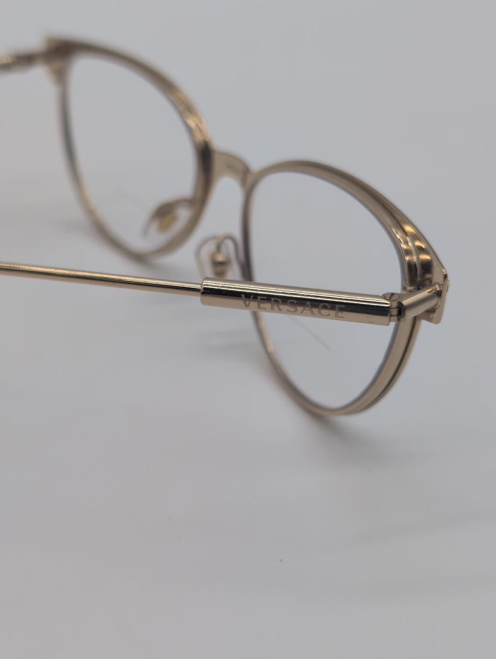 Versace Rose Gold Cat Eye Reading Glasses, Model VE1277, with Case. Bifocal Lenses of Unknown Prescription