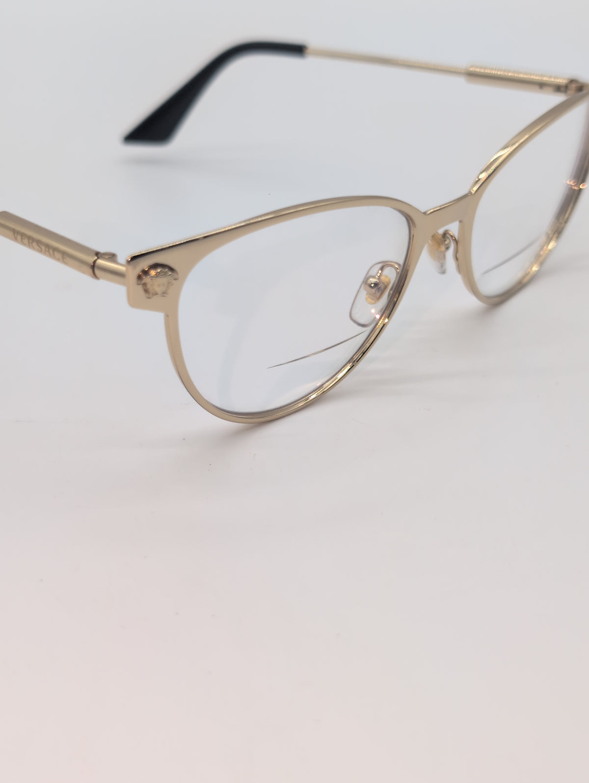 Versace Rose Gold Cat Eye Reading Glasses, Model VE1277, with Case. Bifocal Lenses of Unknown Prescription