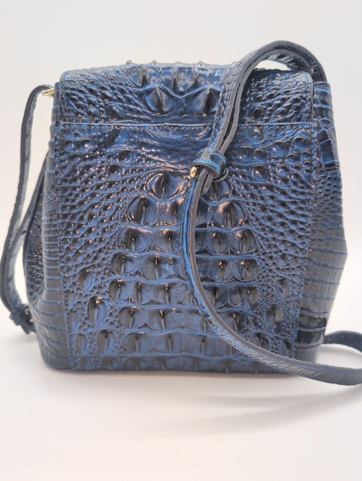 Brahmin "Margo" Crossbody Purse with Blue Embossed Leather and Gold Toned Hardware