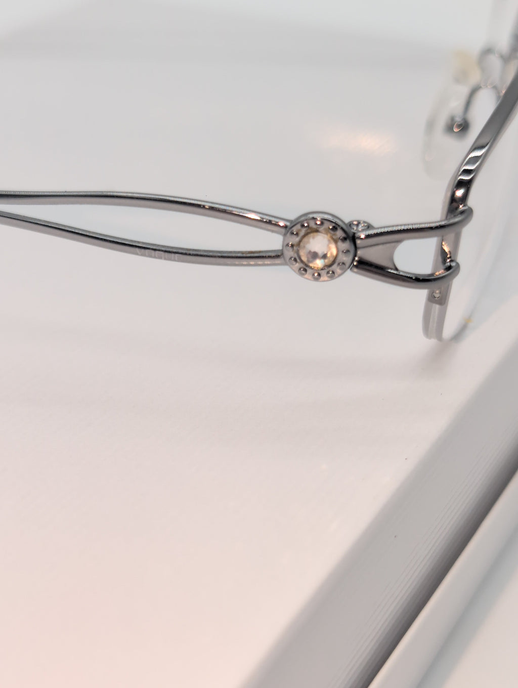 Vogue, Model VO 3929, Silver Toned Half-Rimmed Rectangular Frames with Rhinestone Detail, Unknown Prescription Lense Strength