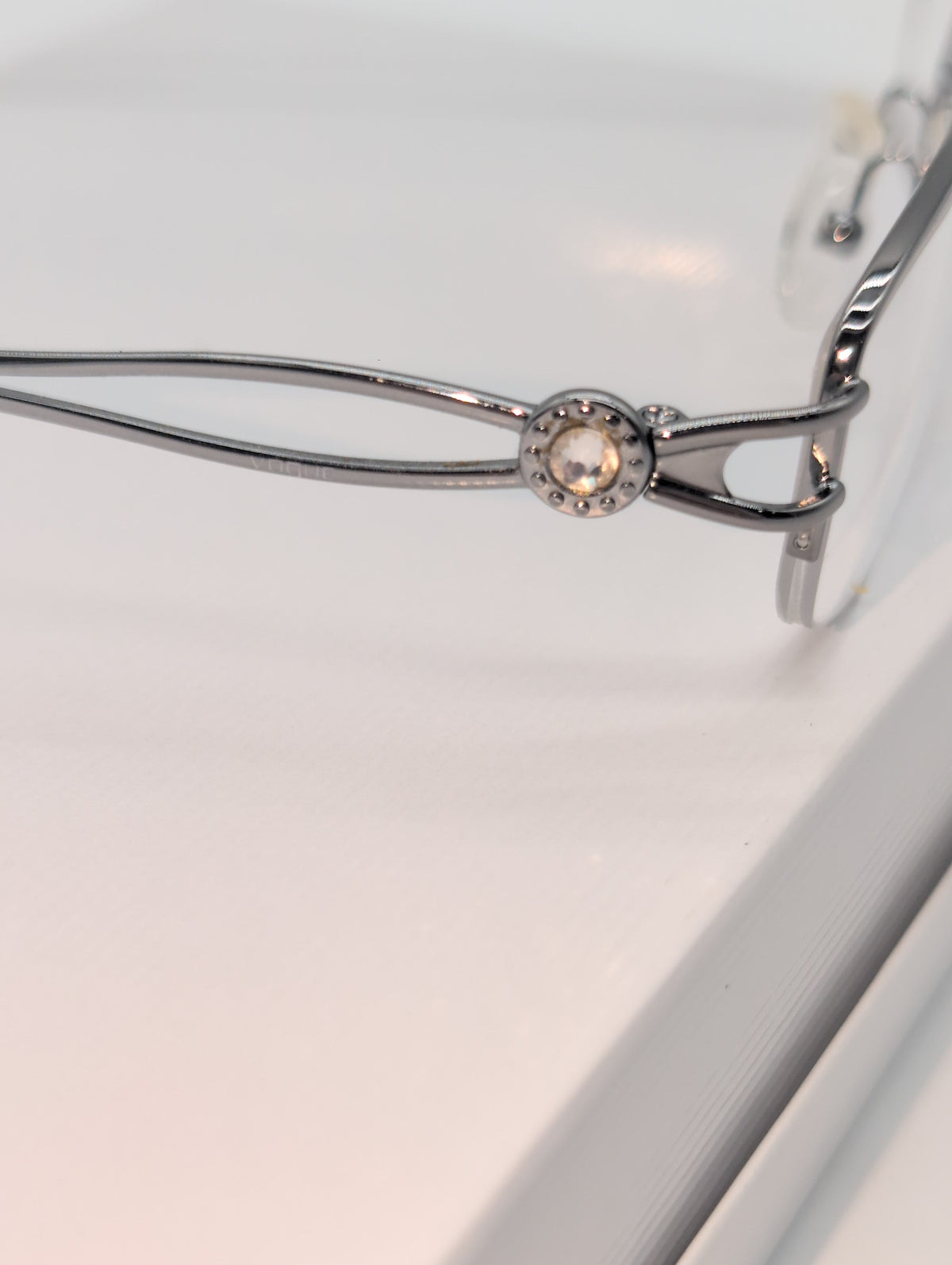 Vogue, Model VO 3929, Silver Toned Half-Rimmed Rectangular Frames with Rhinestone Detail, Unknown Prescription Lense Strength