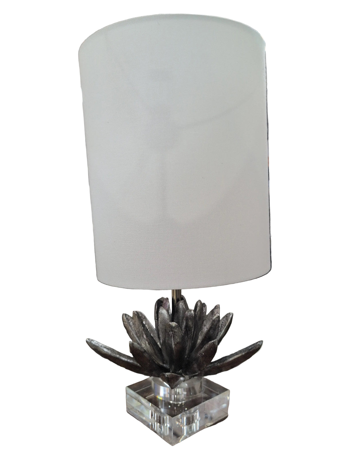 Contemporary Silver and Acrylic Lotus Flower Table Lamp