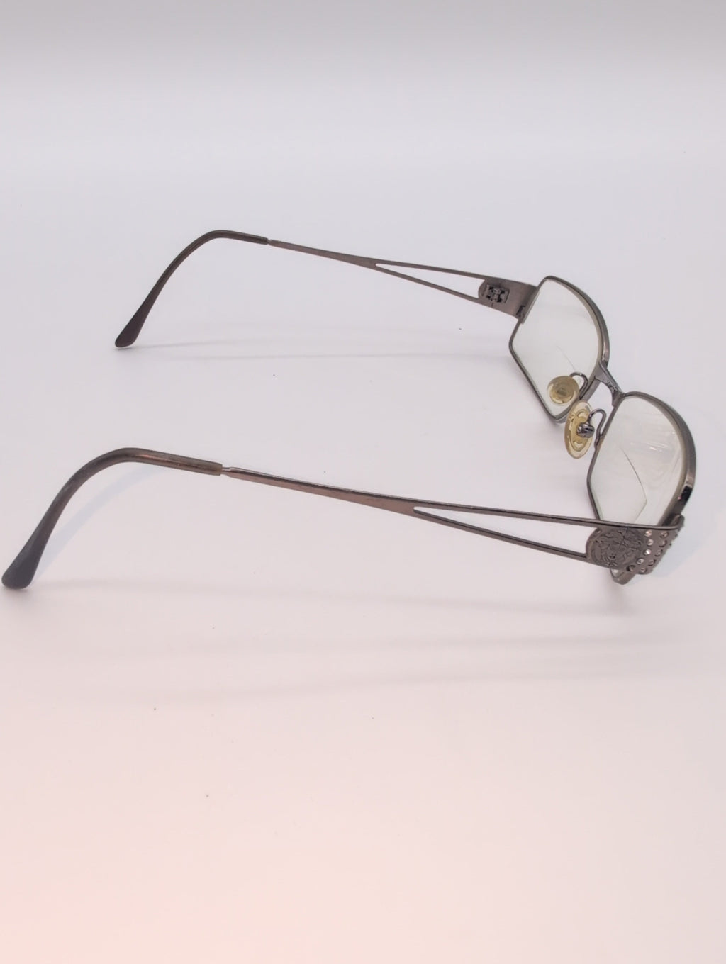 Versace, Model 1117-B 1013, Rectangular Glasses with Bronze Metal Frames and Crystal Accents