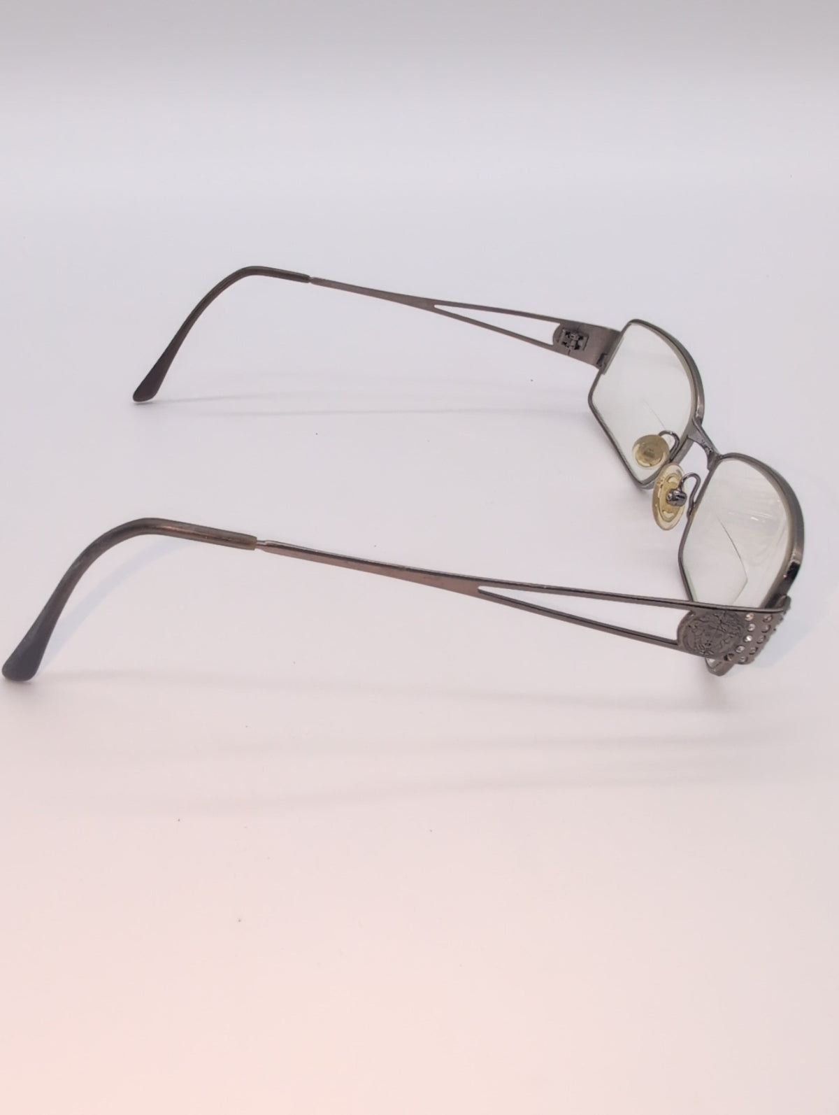 Versace, Model 1117-B 1013, Rectangular Glasses with Bronze Metal Frames and Crystal Accents