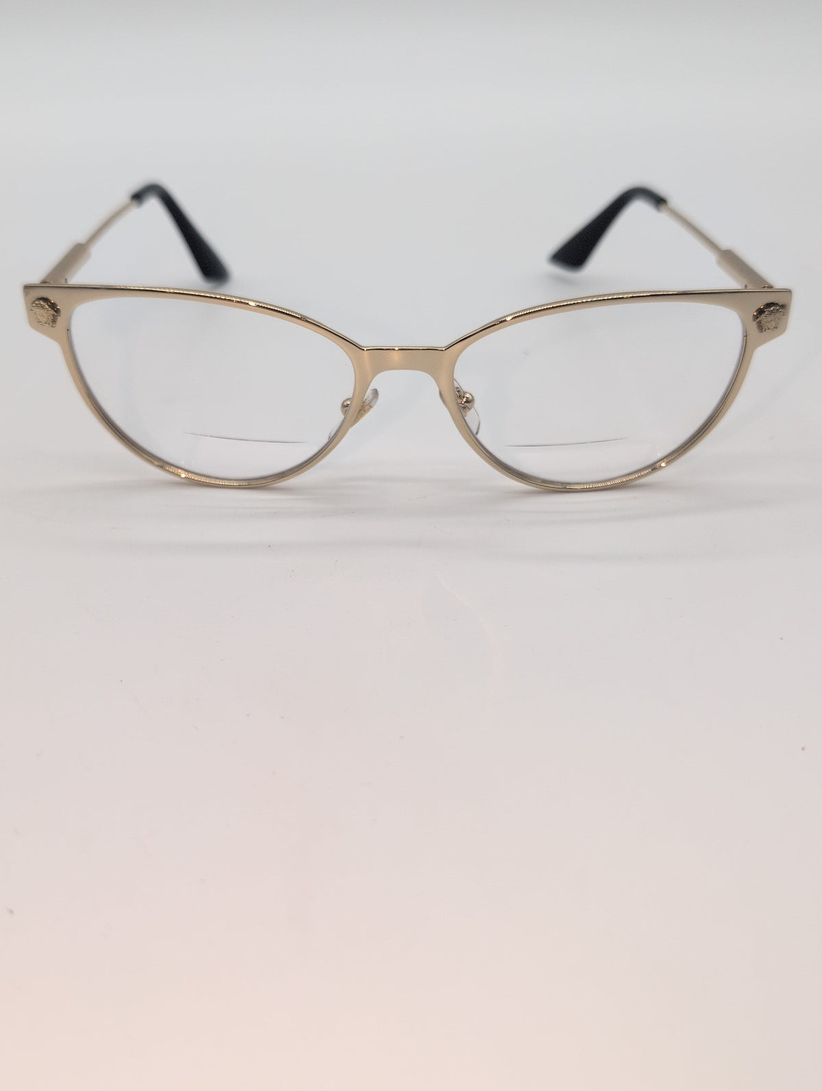 Versace Rose Gold Cat Eye Reading Glasses, Model VE1277, with Case. Bifocal Lenses of Unknown Prescription