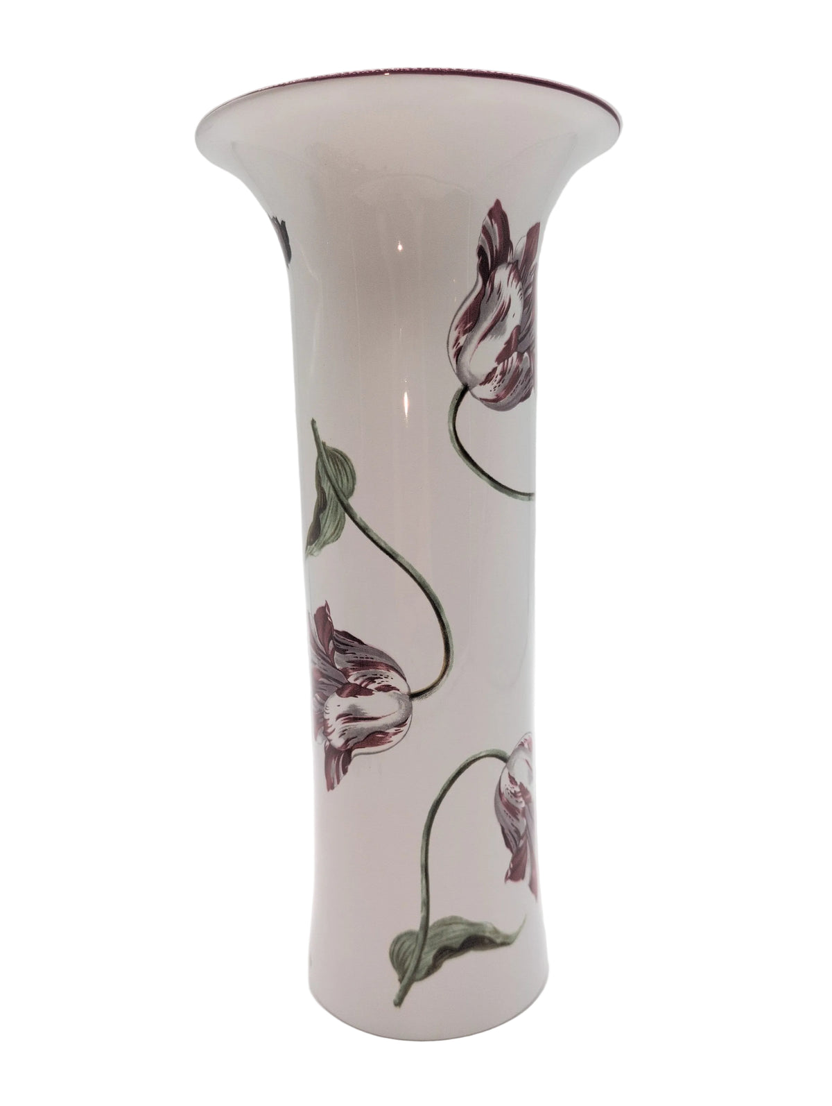 11"H Vintage Metropolitan Museum of Art Trumpet Shaped Vase with Tulip Design Made in Portugal