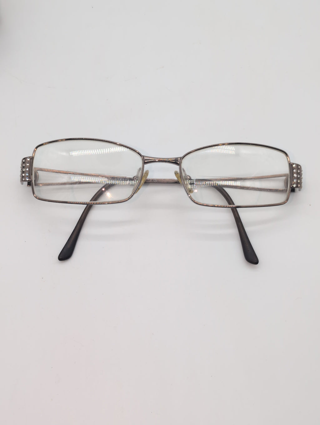 Versace, Model 1117-B 1013, Rectangular Glasses with Bronze Metal Frames and Crystal Accents