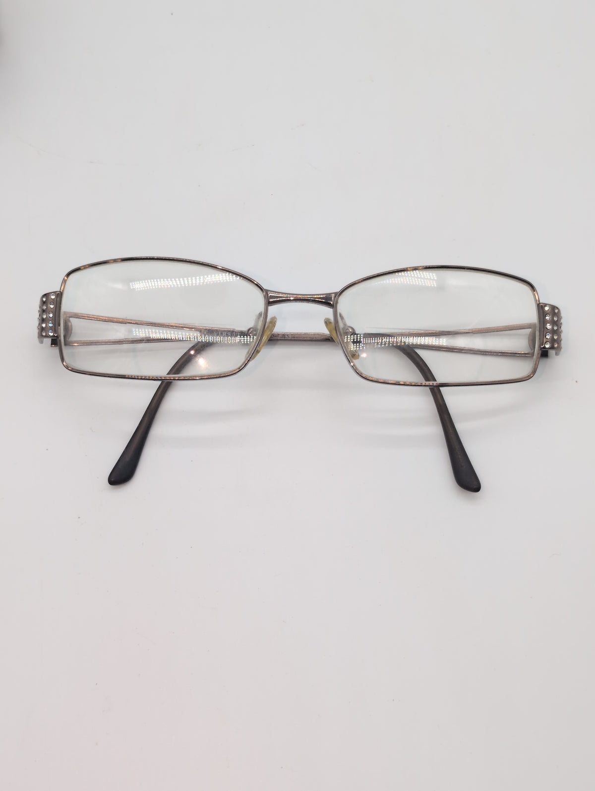 Versace, Model 1117-B 1013, Rectangular Glasses with Bronze Metal Frames and Crystal Accents