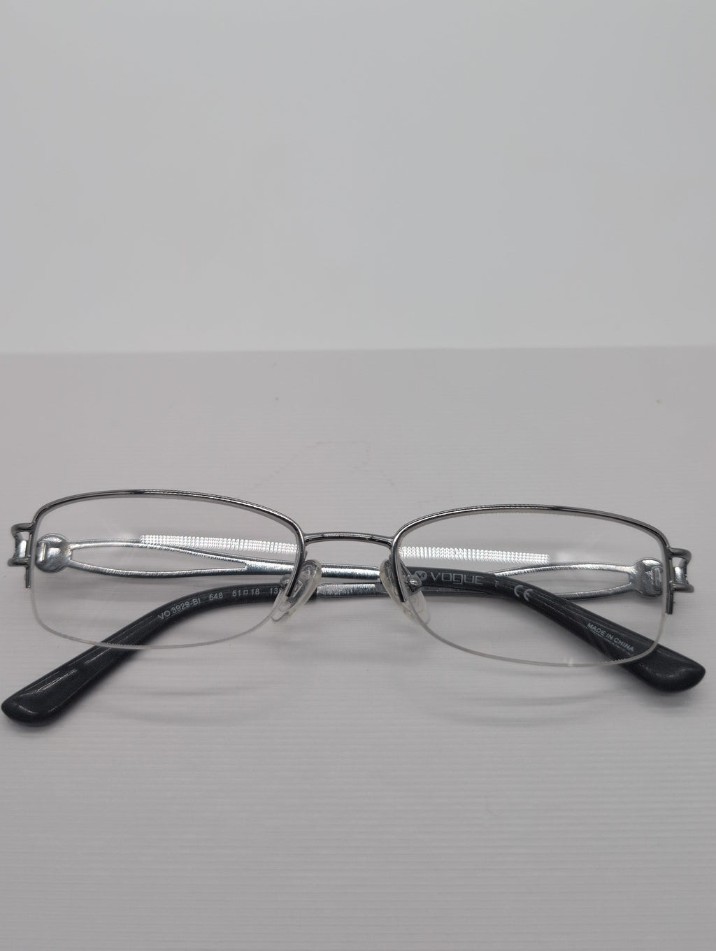 Vogue, Model VO 3929, Silver Toned Half-Rimmed Rectangular Frames with Rhinestone Detail, Unknown Prescription Lense Strength