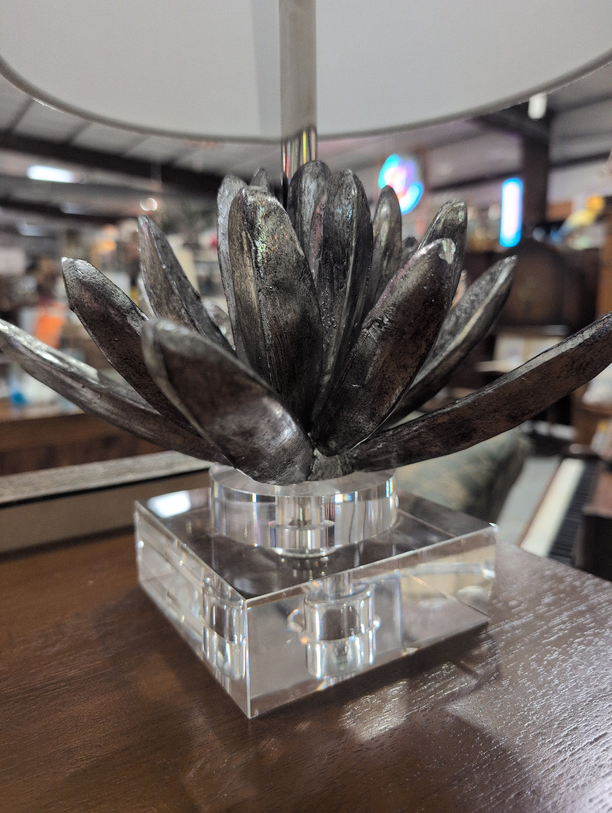 Contemporary Silver and Acrylic Lotus Flower Table Lamp