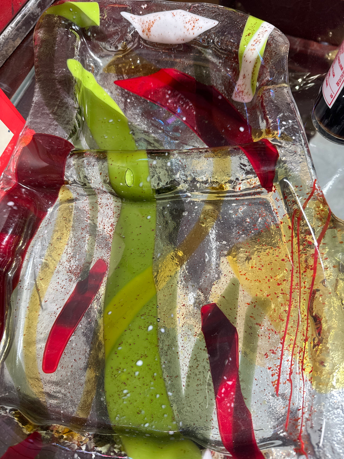 Fused Glass Red & Green Divided Serving Platter