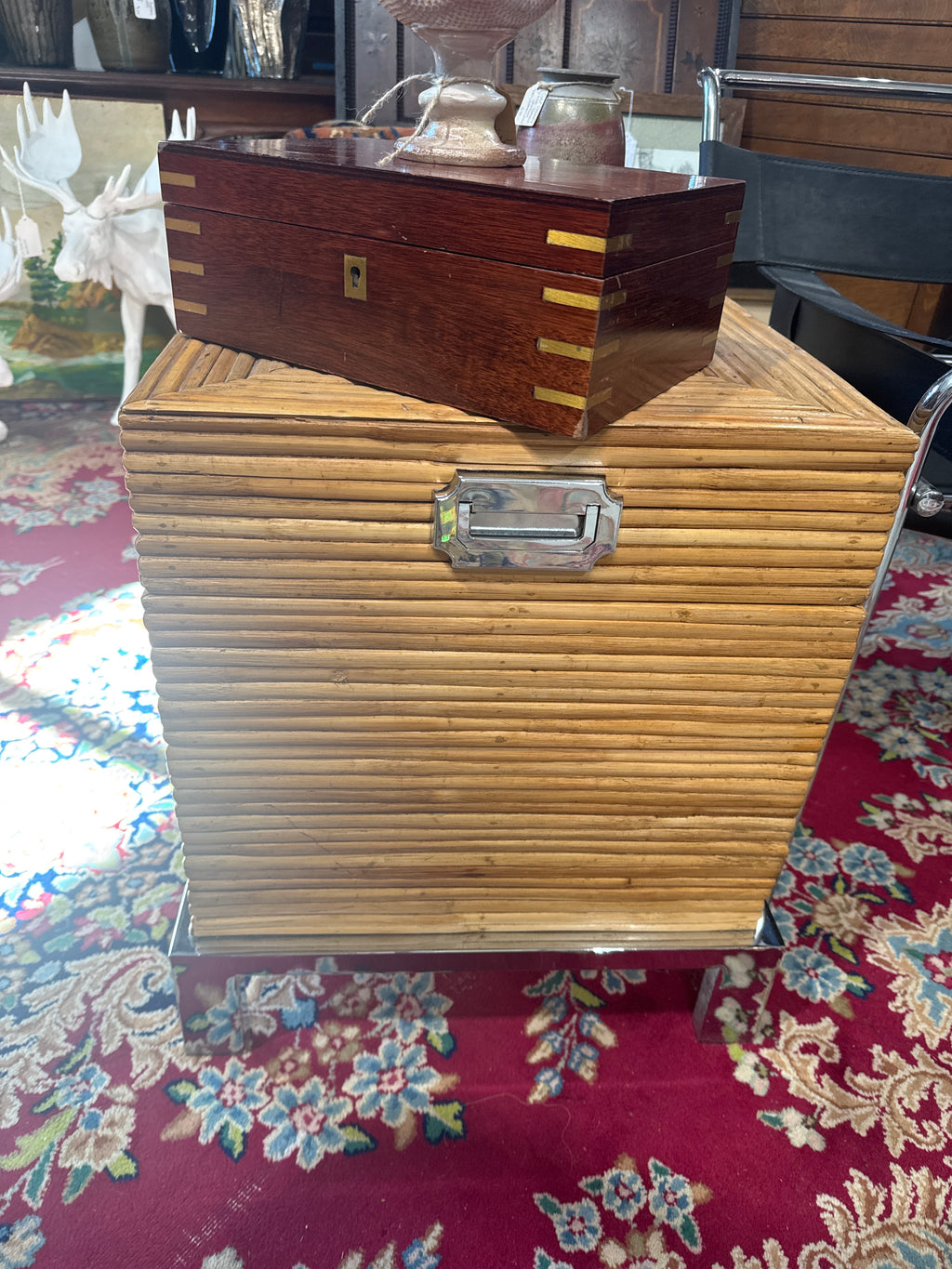 Vintage Bamboo and Chrome Storage Trunk Coffee Table