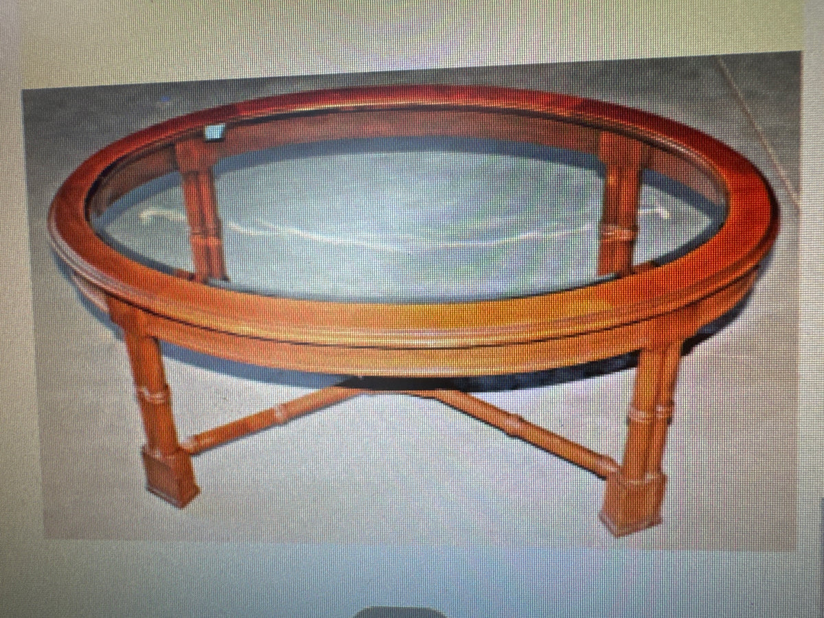 Vintage Hollywood Regency Glass Coffee Table with Faux Bamboo Detail 42" x 28"-K