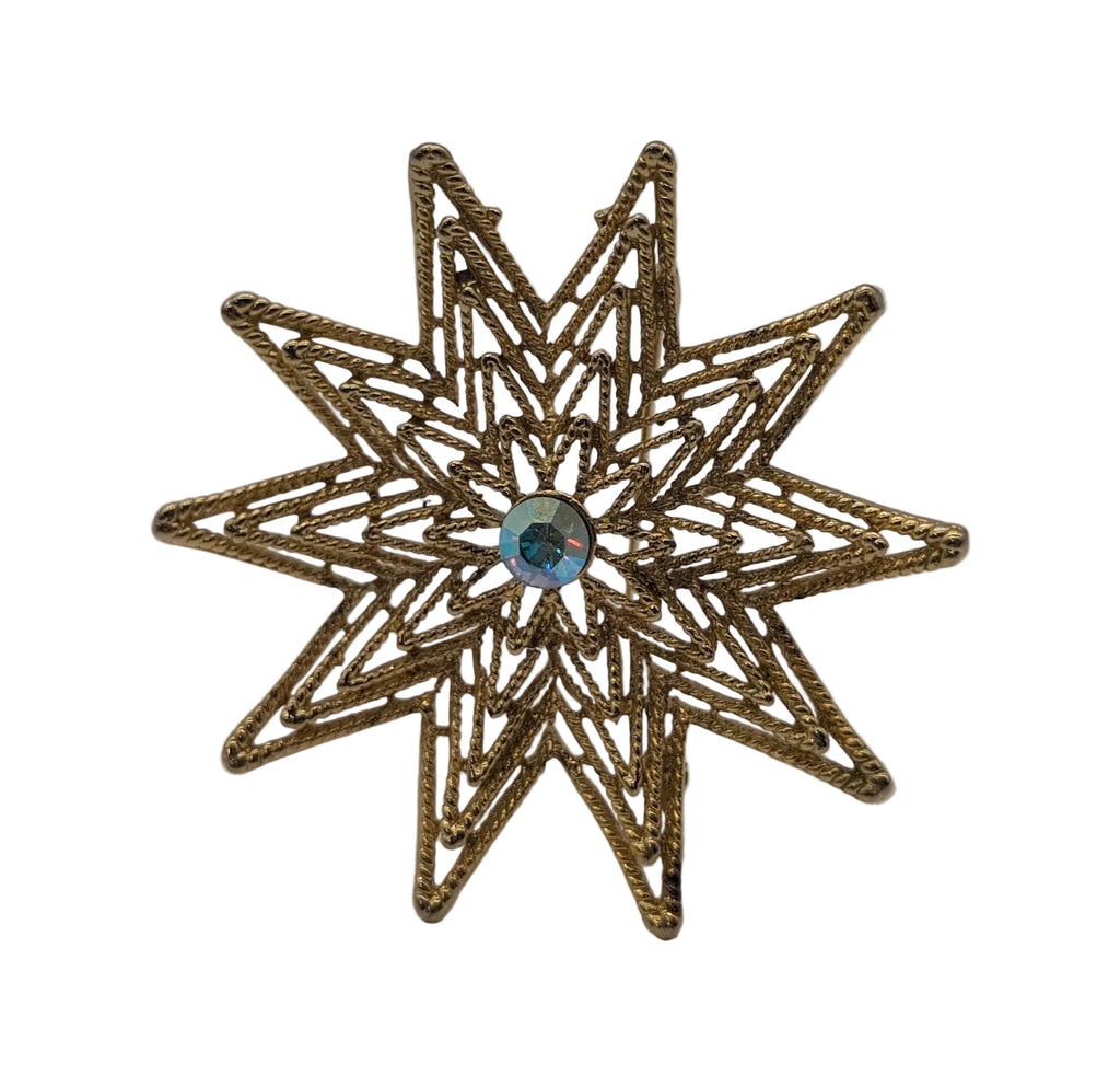 Vintage Gold Colored Star Pin with Rhinestones-K
