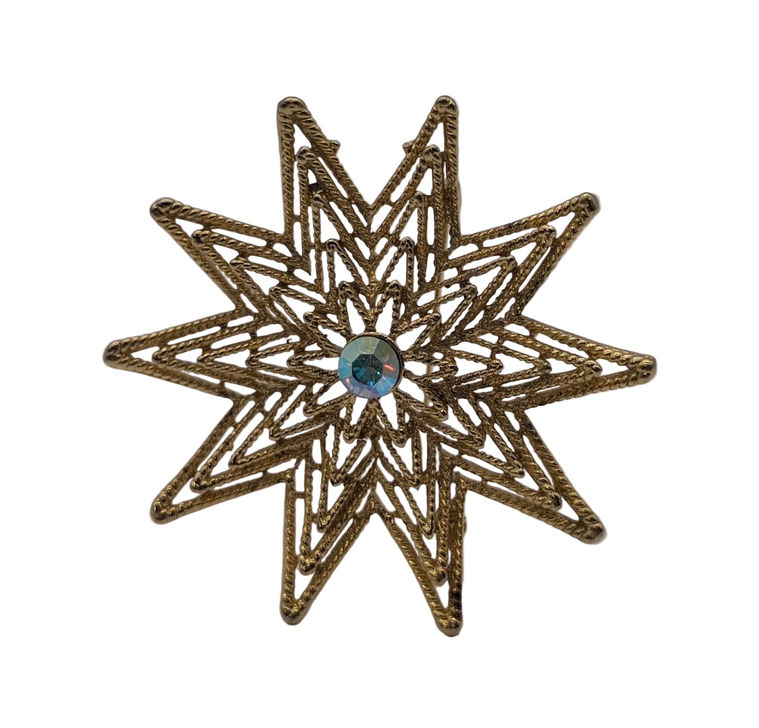 Vintage Gold Colored Star Pin with Rhinestones-K