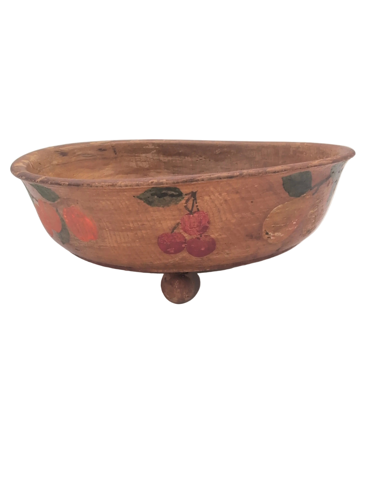 10.5" Vintage Hand Painted Wooden Decorative Bowl with Feet