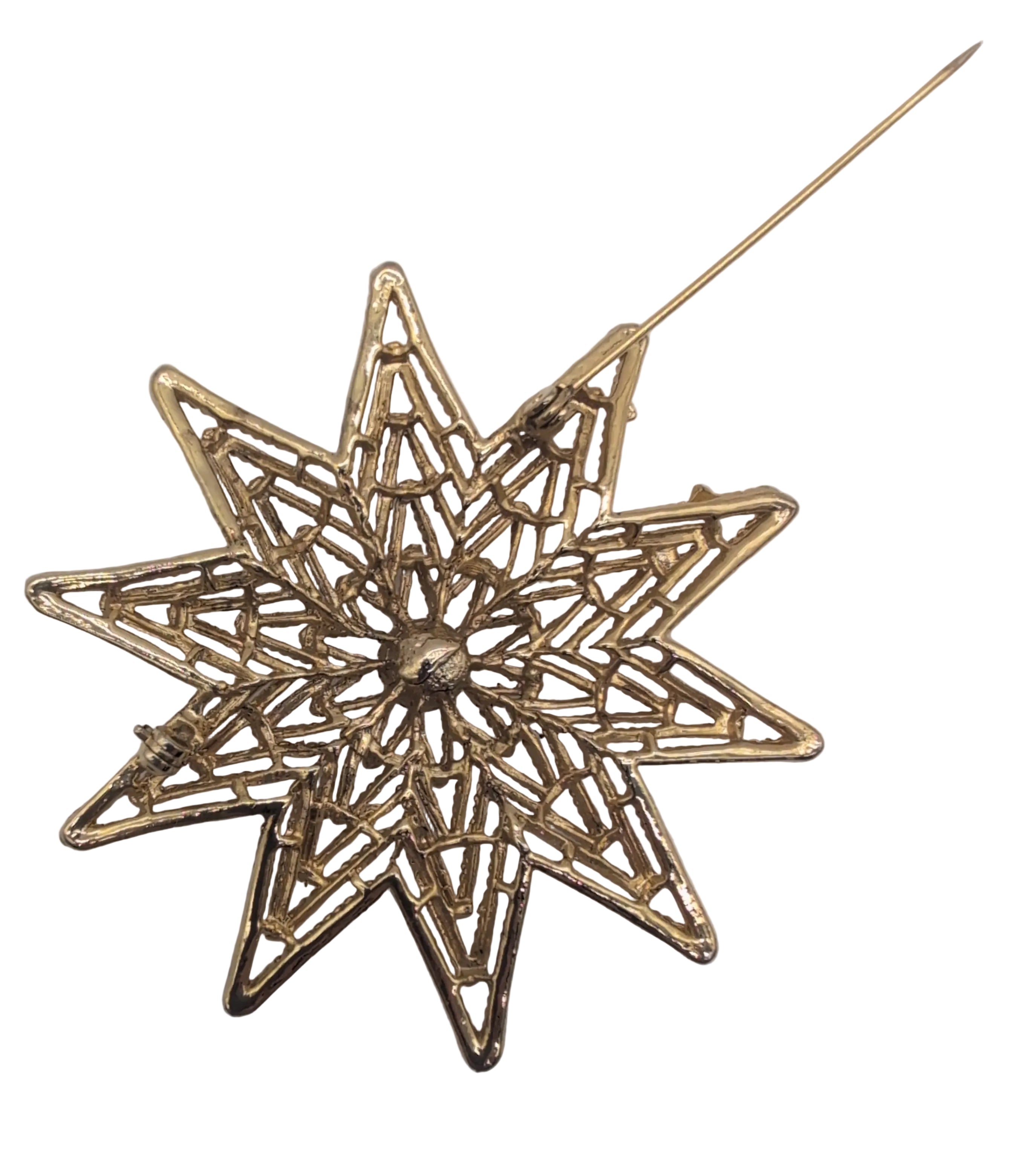 Vintage Gold Colored Star Pin with Rhinestones-K