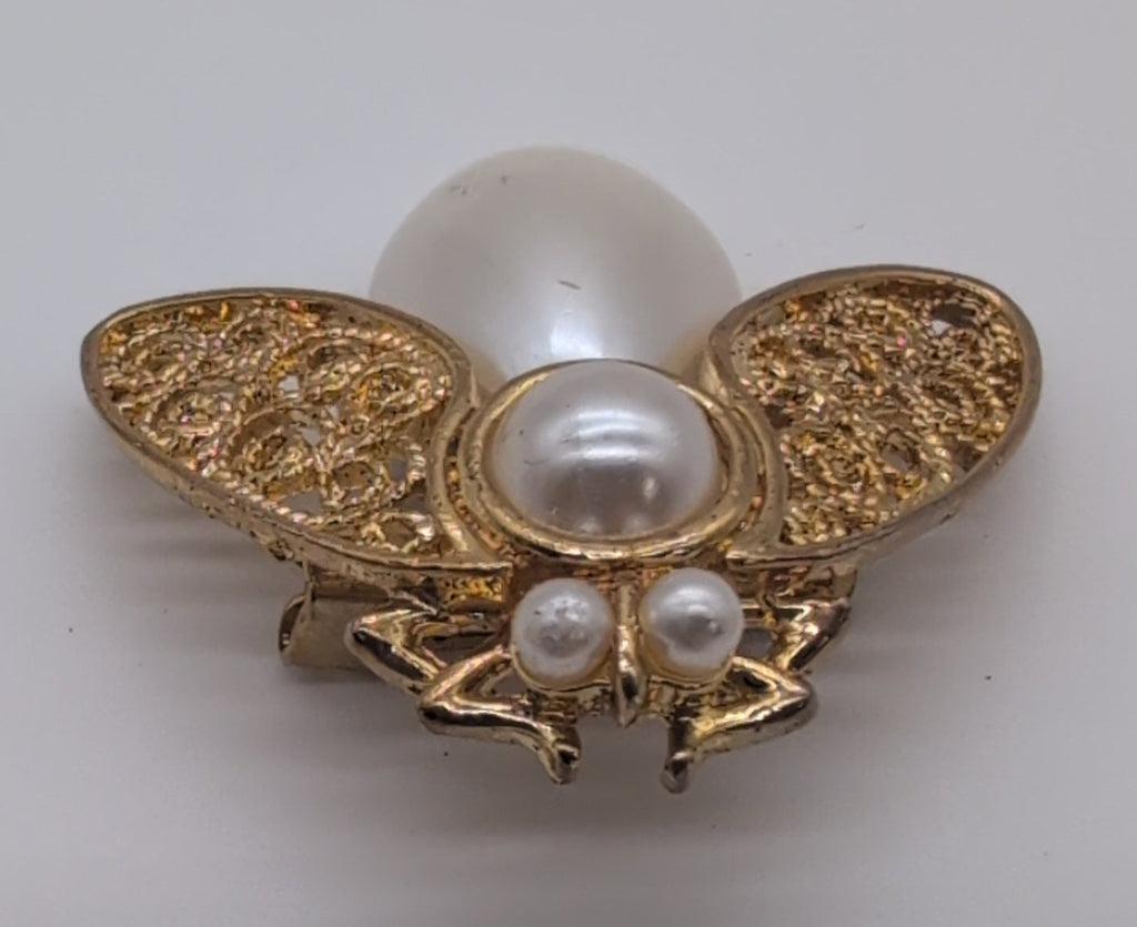 Gold Filigree Pearl Bee