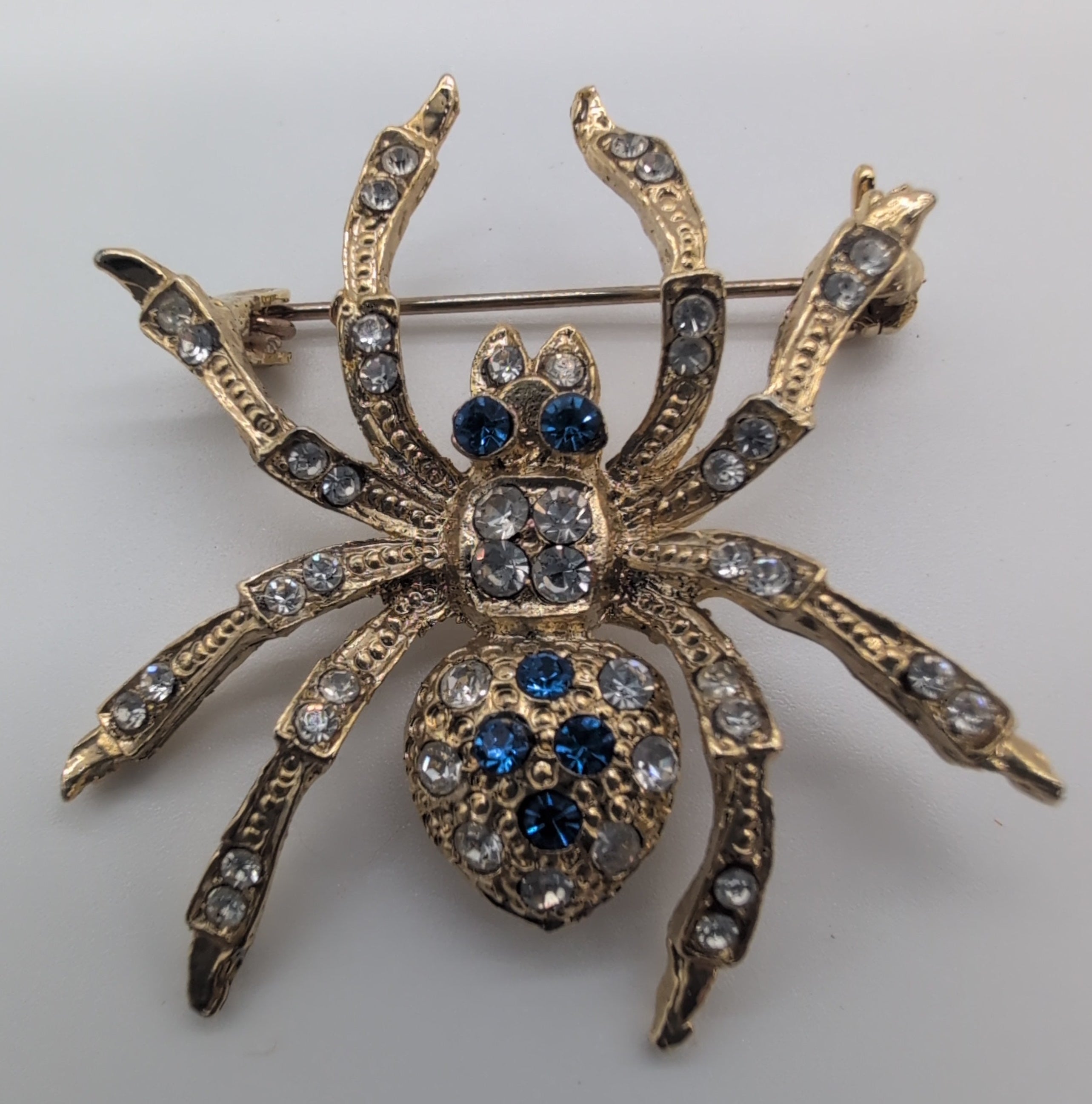 Vintage Gold Toned Spider Brooch with Rhinestones