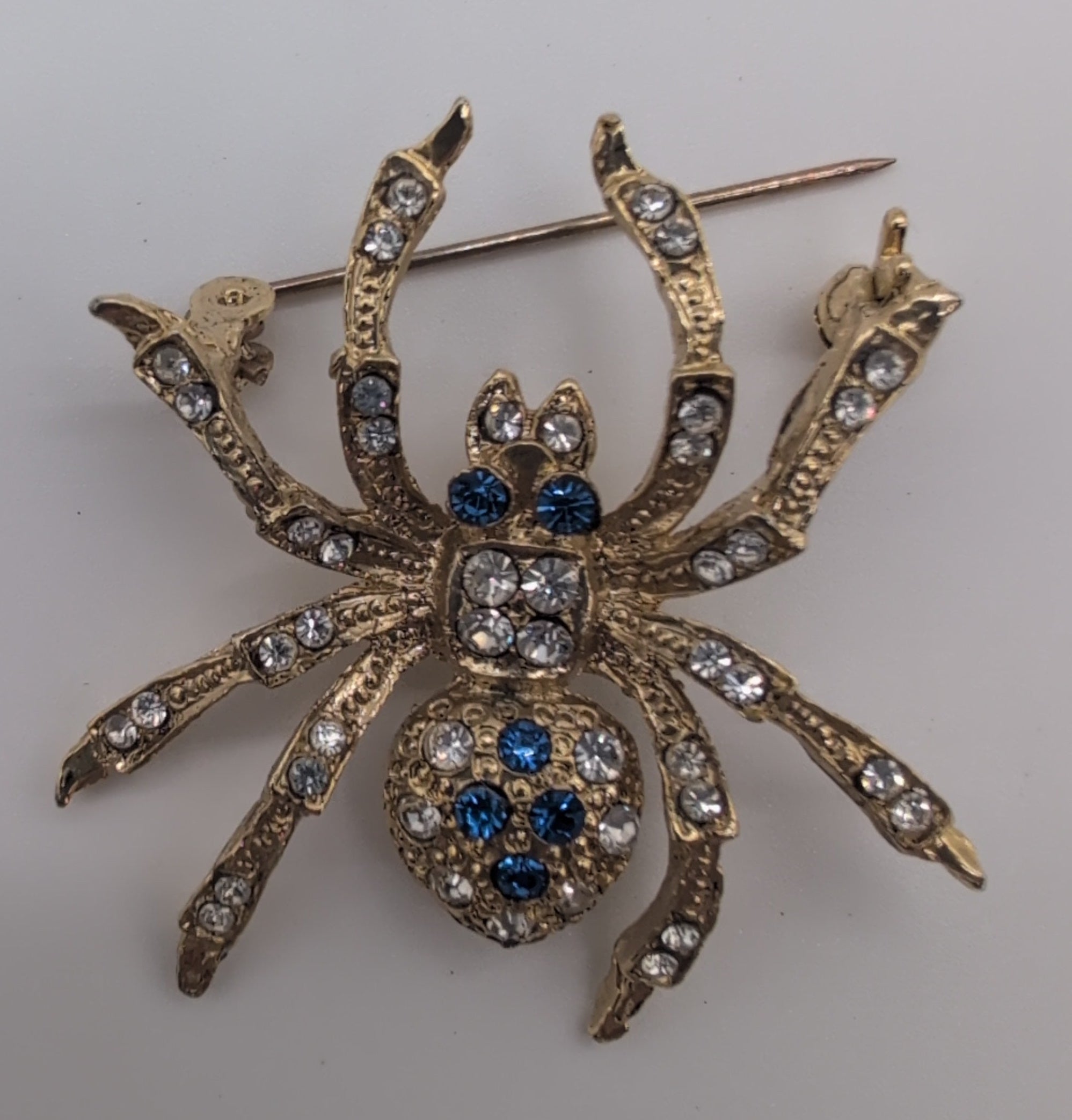 Vintage Gold Toned Spider Brooch with Rhinestones