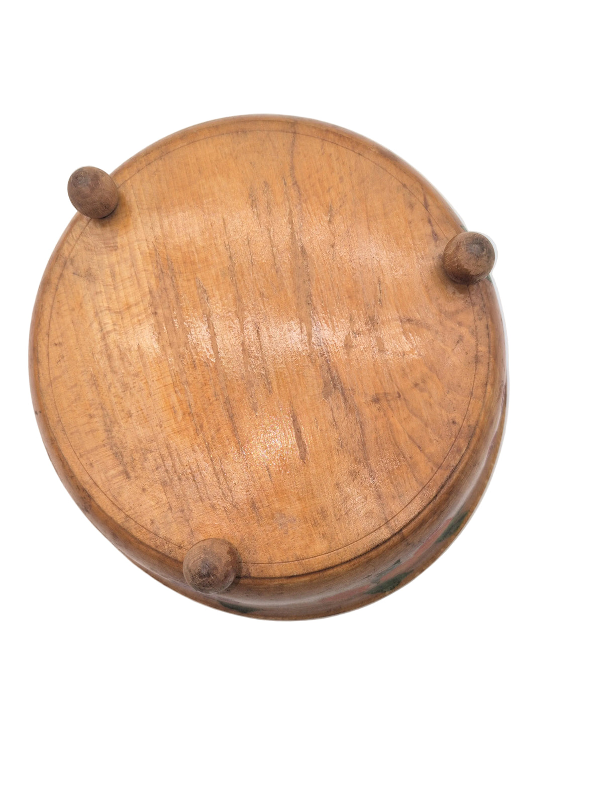 10.5" Vintage Hand Painted Wooden Decorative Bowl with Feet
