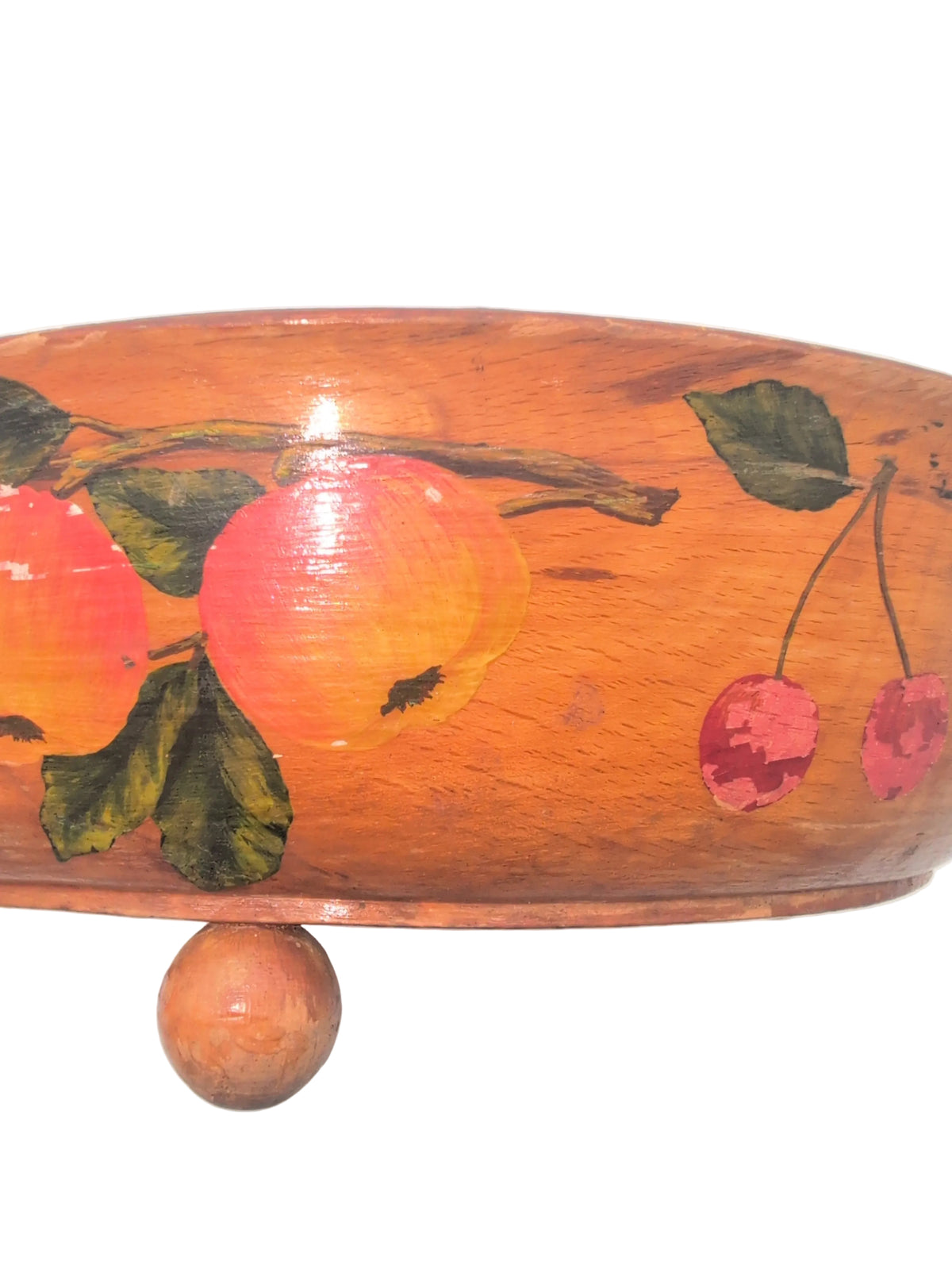 10.5" Vintage Hand Painted Wooden Decorative Bowl with Feet