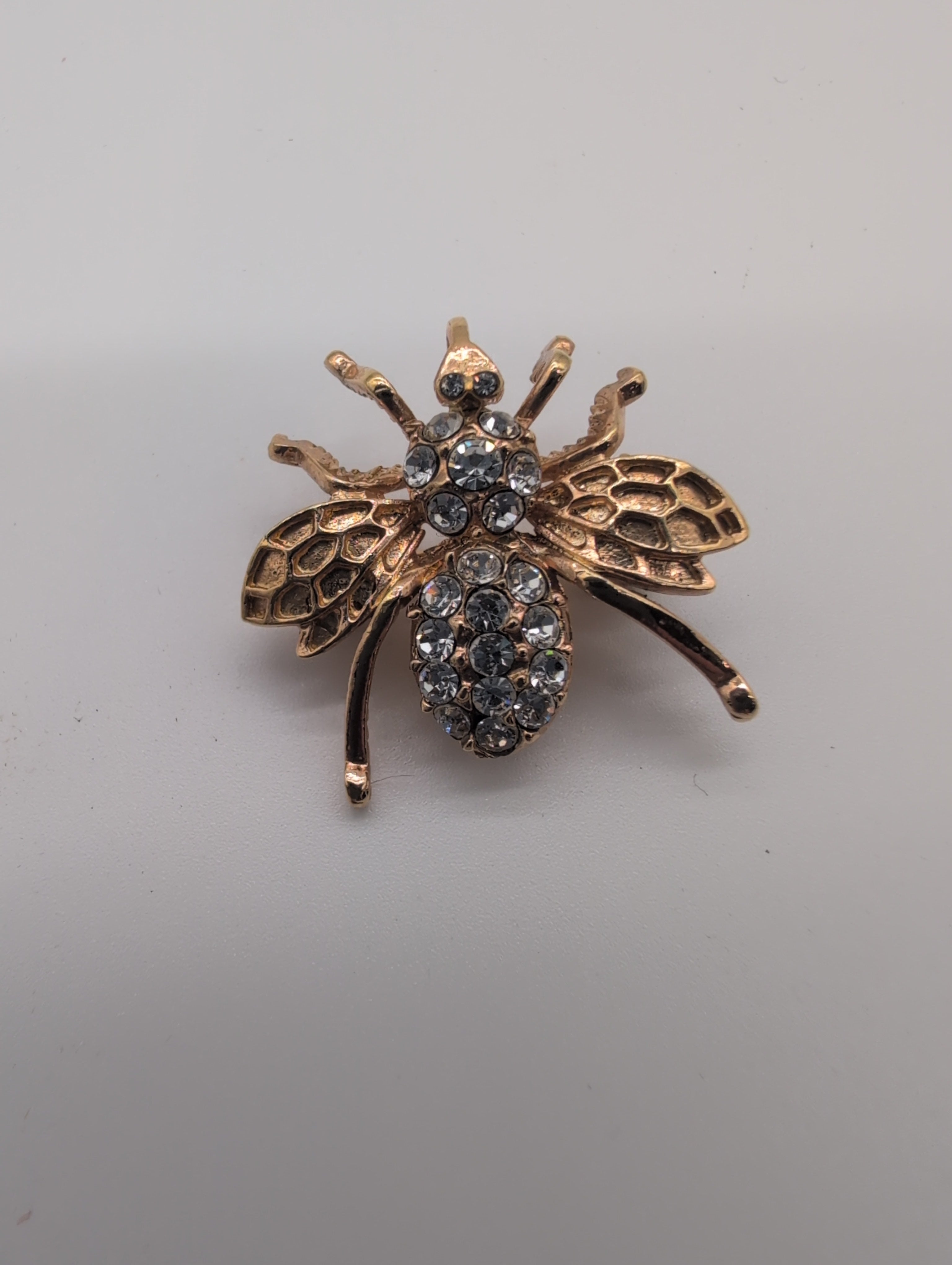 Vintage Gold Tone Bee Pin with Rhinestones on Body
