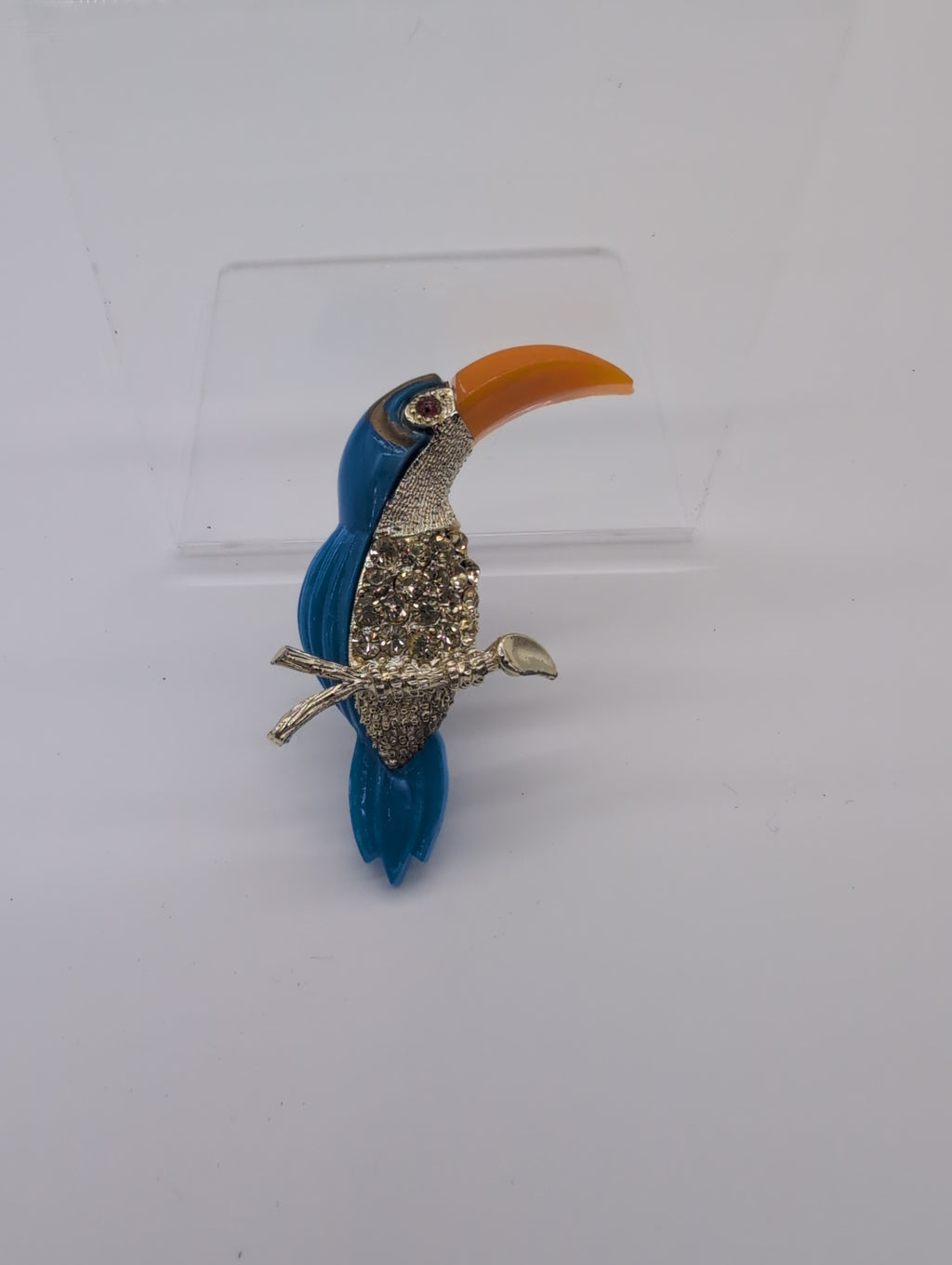 Vintage Toucan Bird Pin with Rhinestones-K