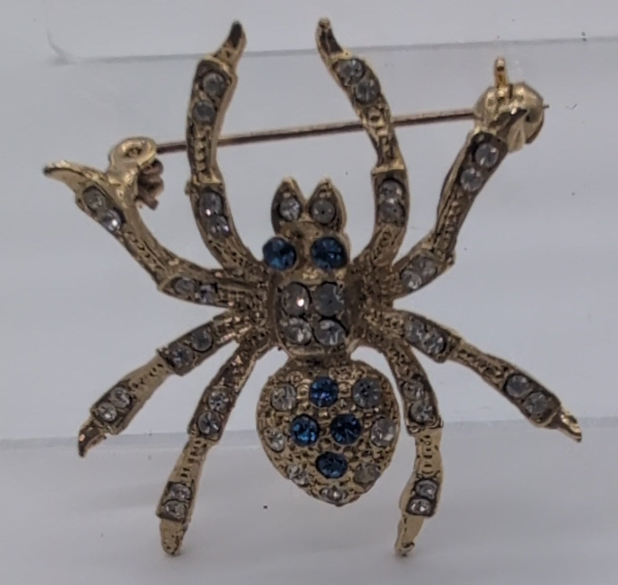 Vintage Gold Toned Spider Brooch with Rhinestones