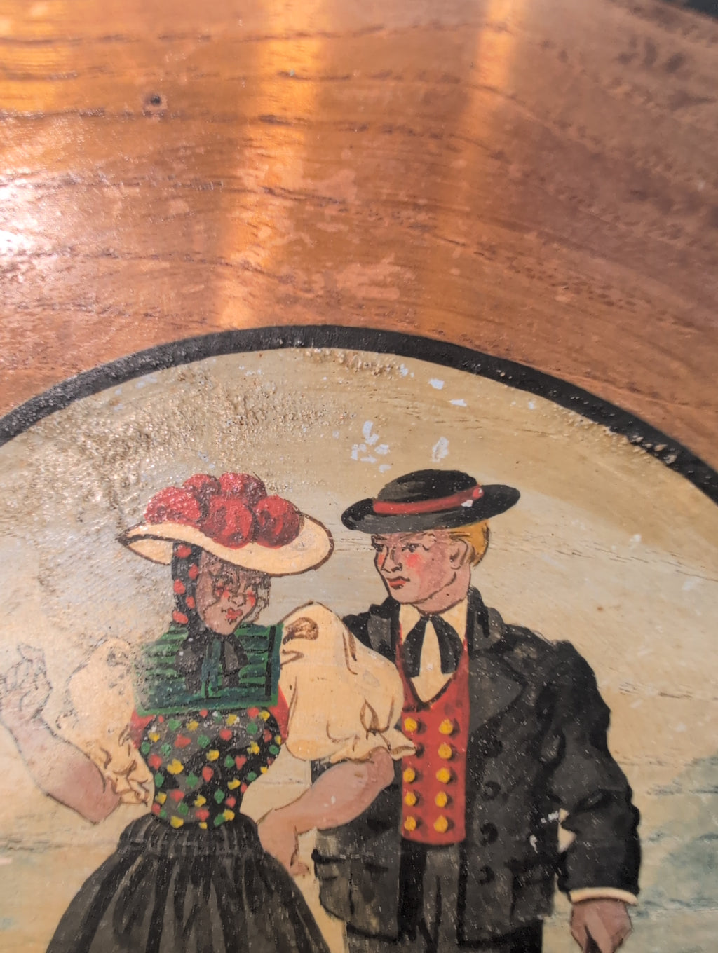 8" Vintage Hand Painted Bavarian Folk Art Decorative Wooden Plate, "Schwarzwald" (Black Forest). Made in Germany.