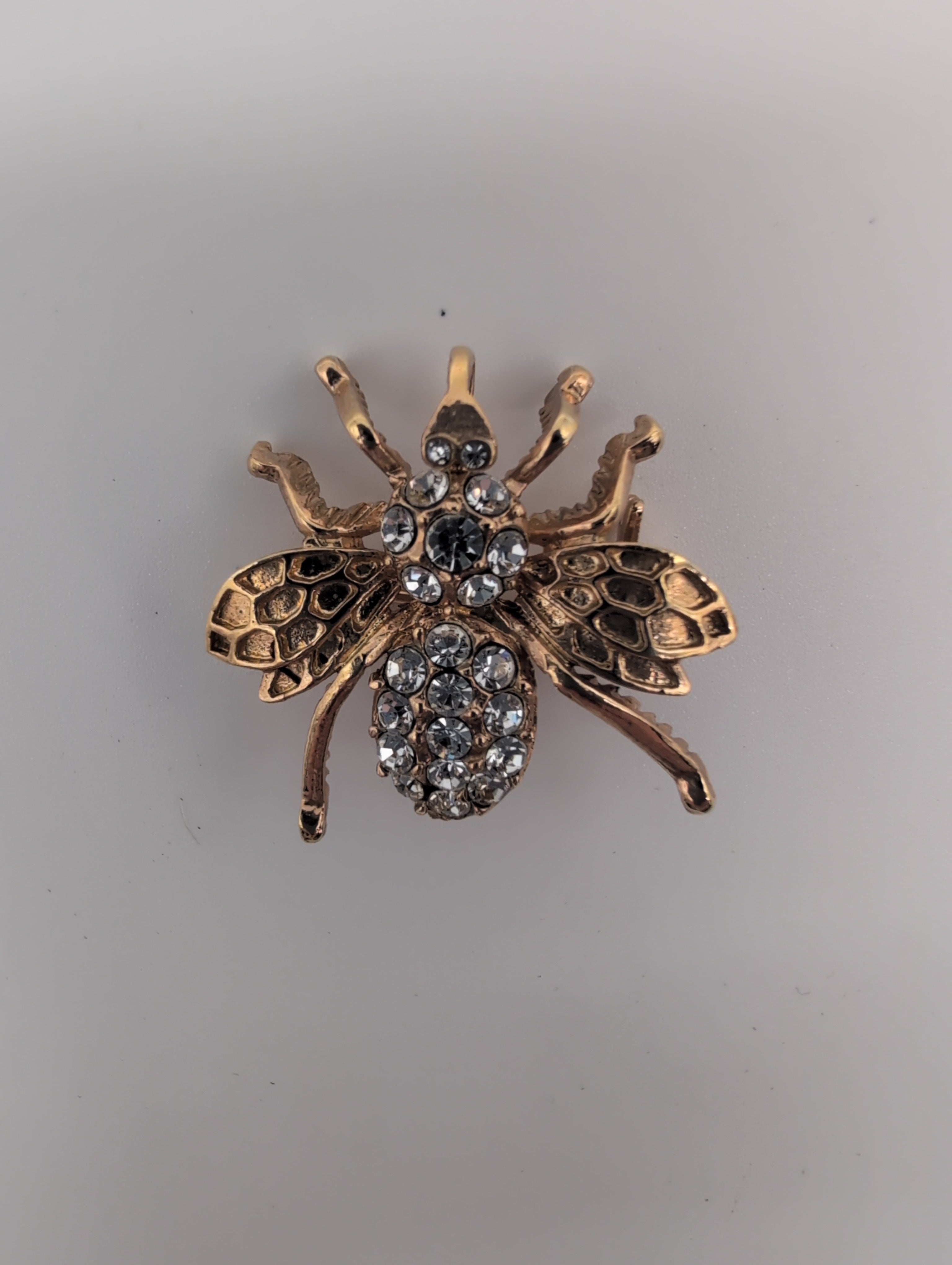 Vintage Gold Tone Bee Pin with Rhinestones on Body