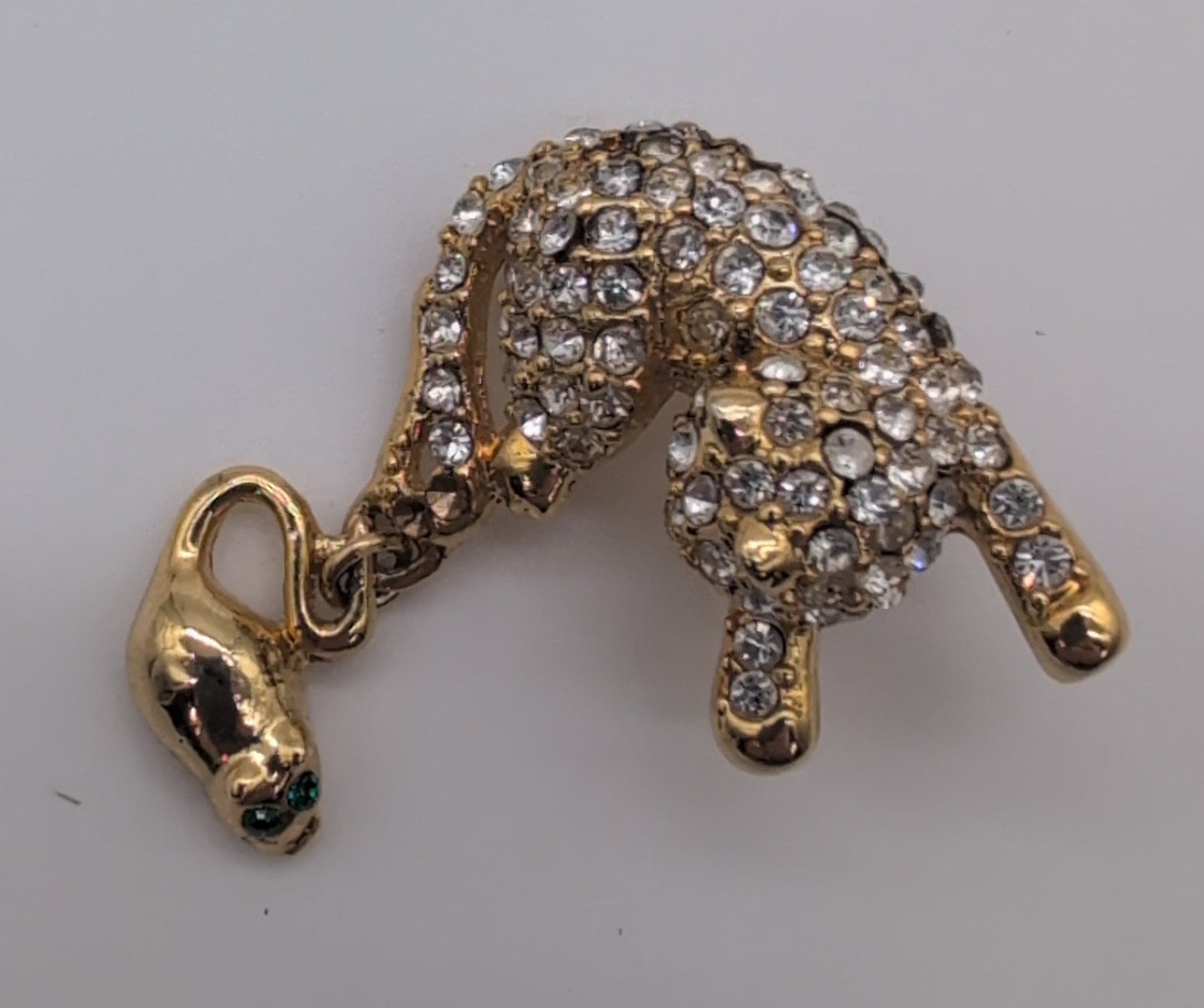 Vintage Rhinestone Cat with Mouse Brooch