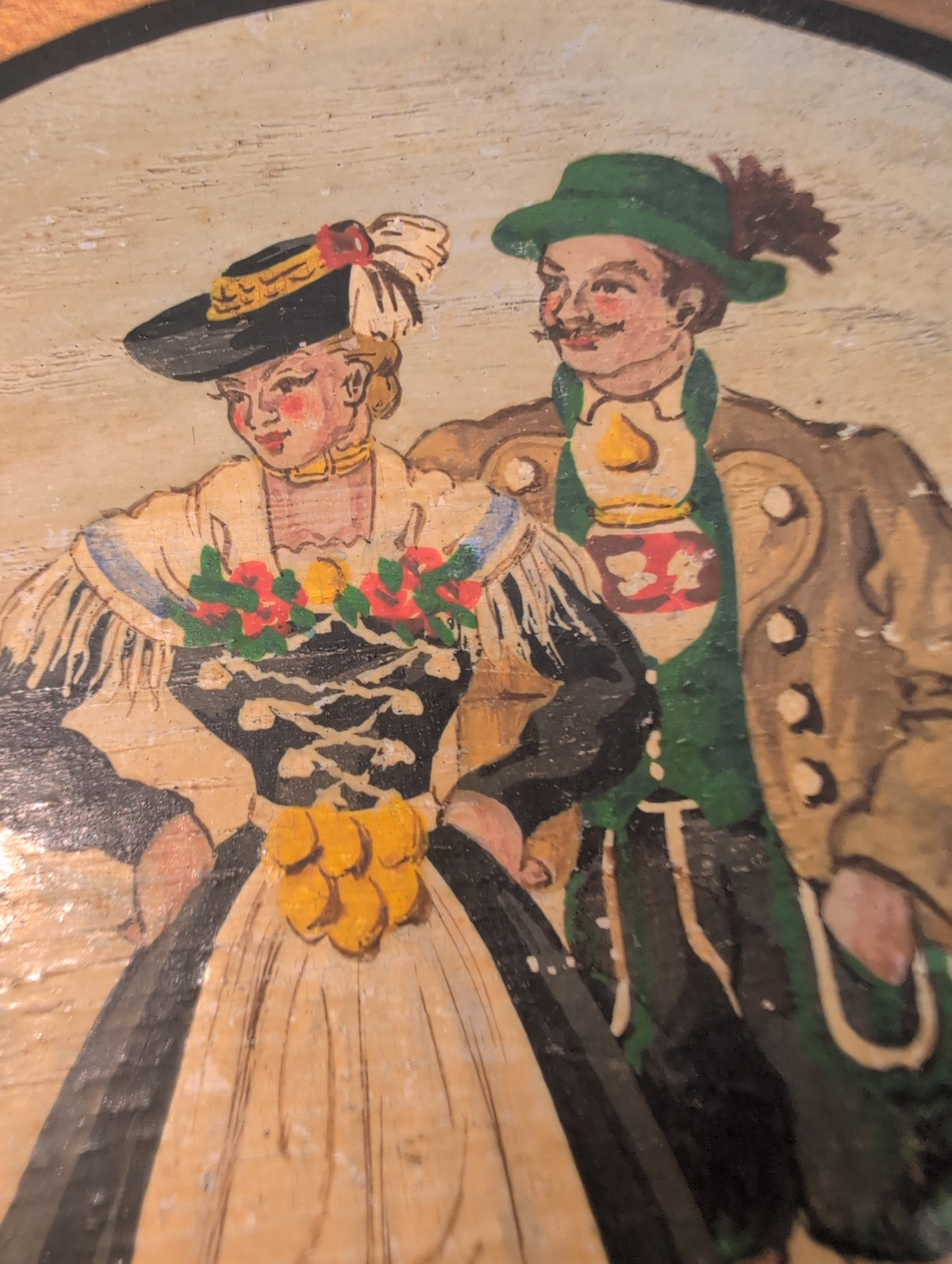 8" Vintage Hand Painted Bavarian Folk Art Wooden Souvenir Plate, "Ober-Bayern" (Upper Bavaria). Made in Germany.