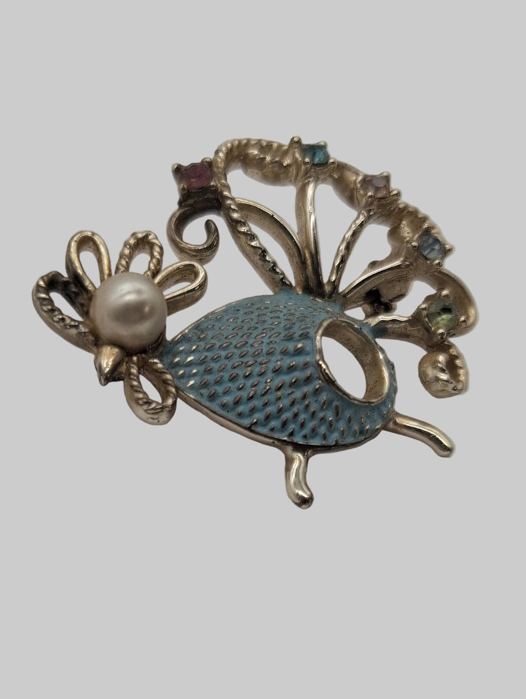 Vintage Gold Toned Chicken Pin with Rhinestones