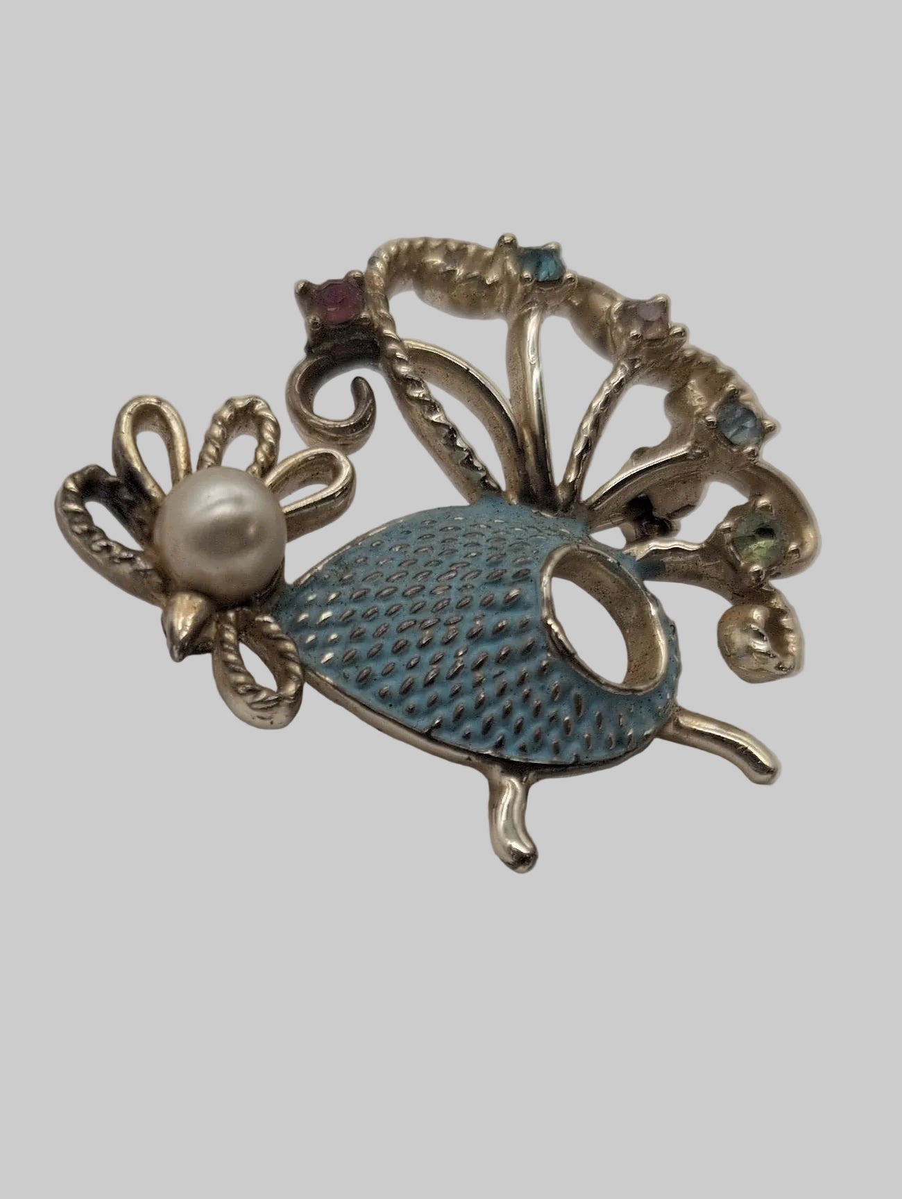 Vintage Gold Toned Chicken Pin with Rhinestones