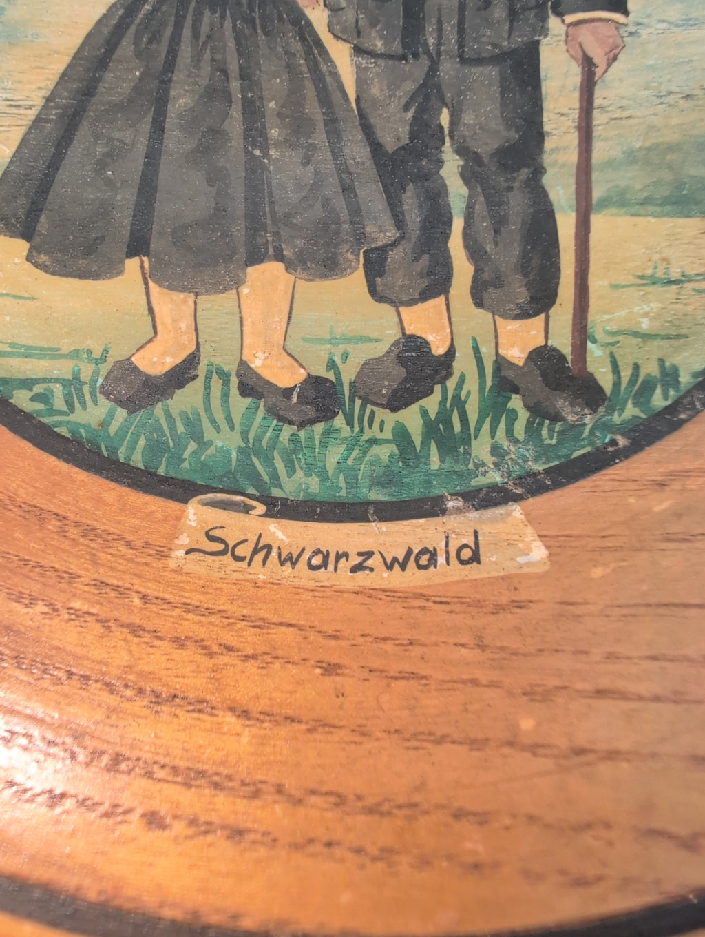 8" Vintage Hand Painted Bavarian Folk Art Decorative Wooden Plate, "Schwarzwald" (Black Forest). Made in Germany.