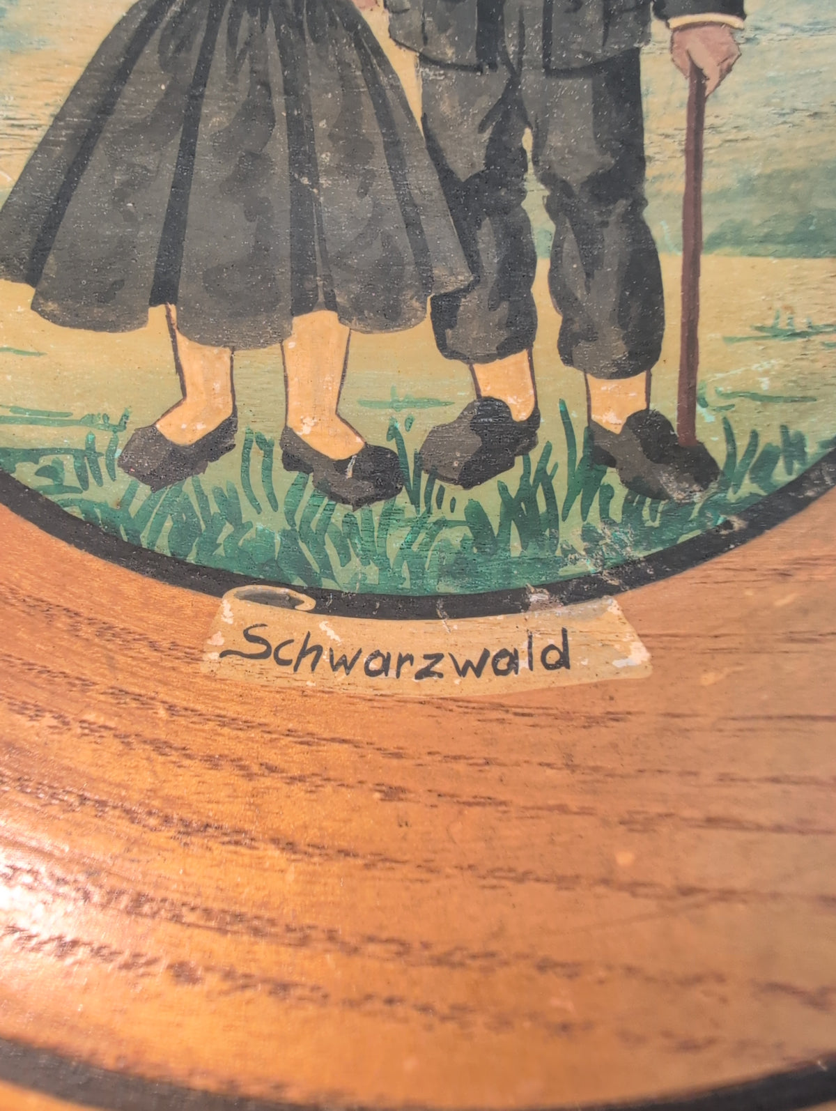8" Vintage Hand Painted Bavarian Folk Art Decorative Wooden Plate, "Schwarzwald" (Black Forest). Made in Germany.