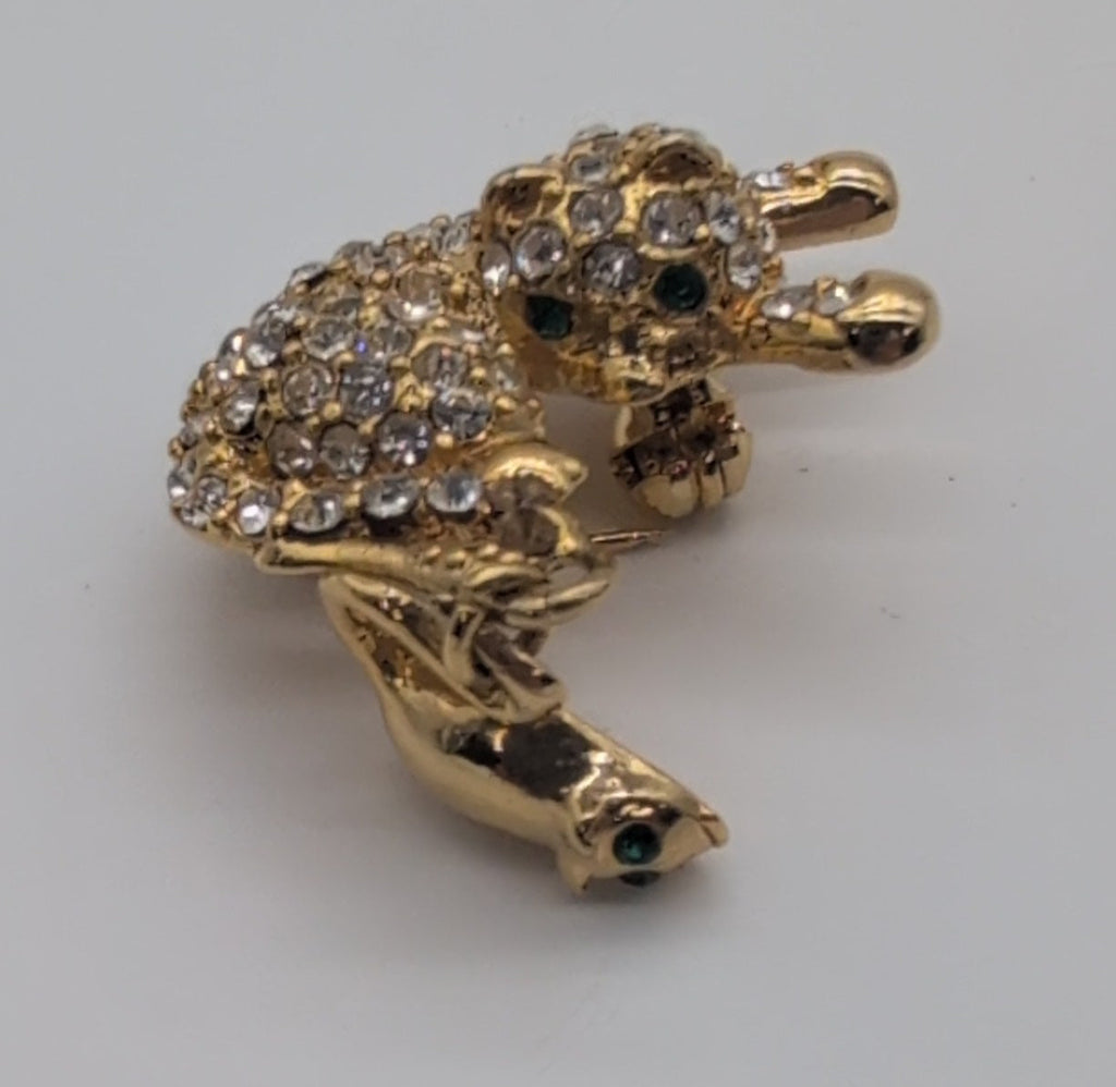 Vintage Rhinestone Cat with Mouse Brooch