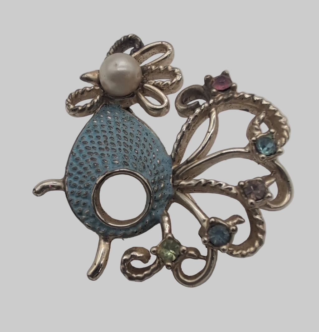 Vintage Gold Toned Chicken Pin with Rhinestones