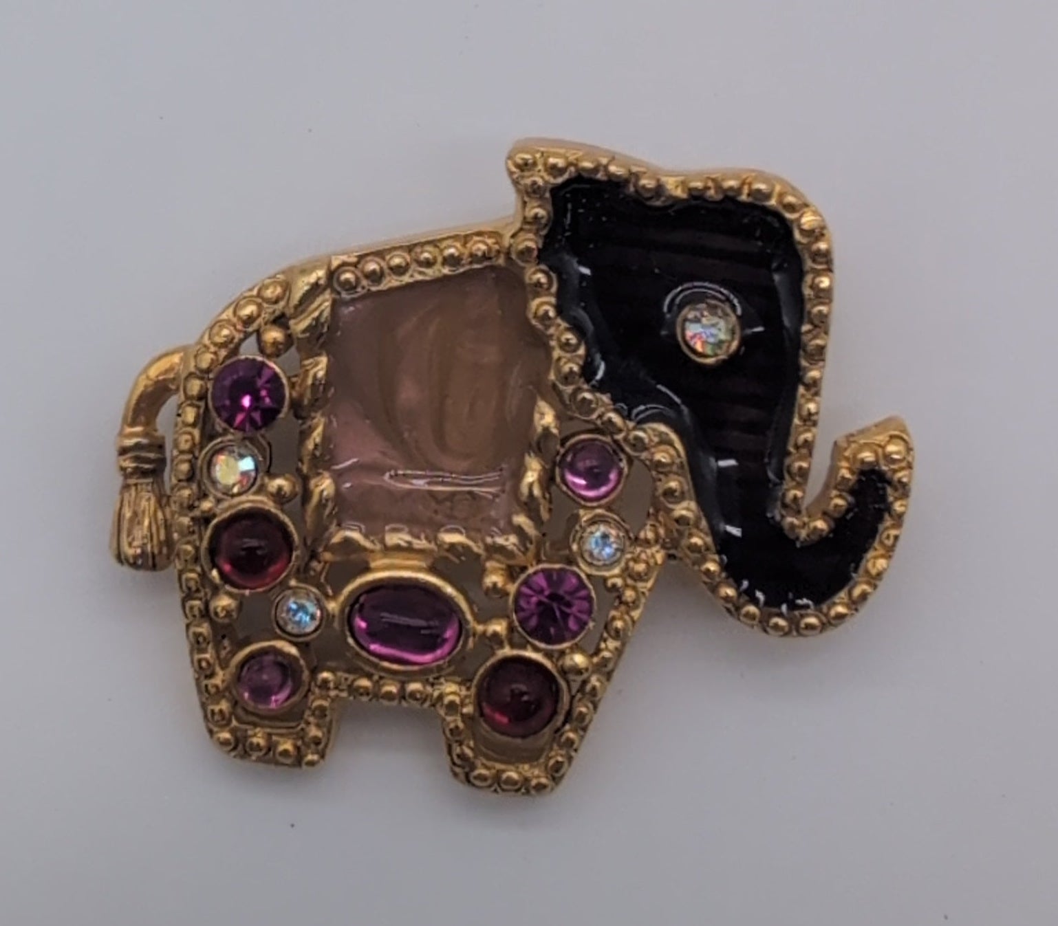 Vintage Elephant Pin with Multi-Colored Rhinestones