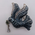 Vintage Blue Enamel and Rhinestone Dove Pin