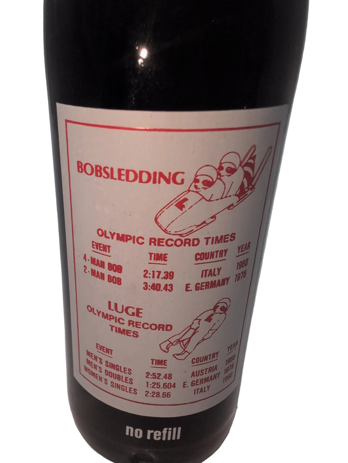 1980 WINTER OLYMPICS LAKE PLACID BOBSLEDDING/LUGE COCA-COLA BOTTLE COKE