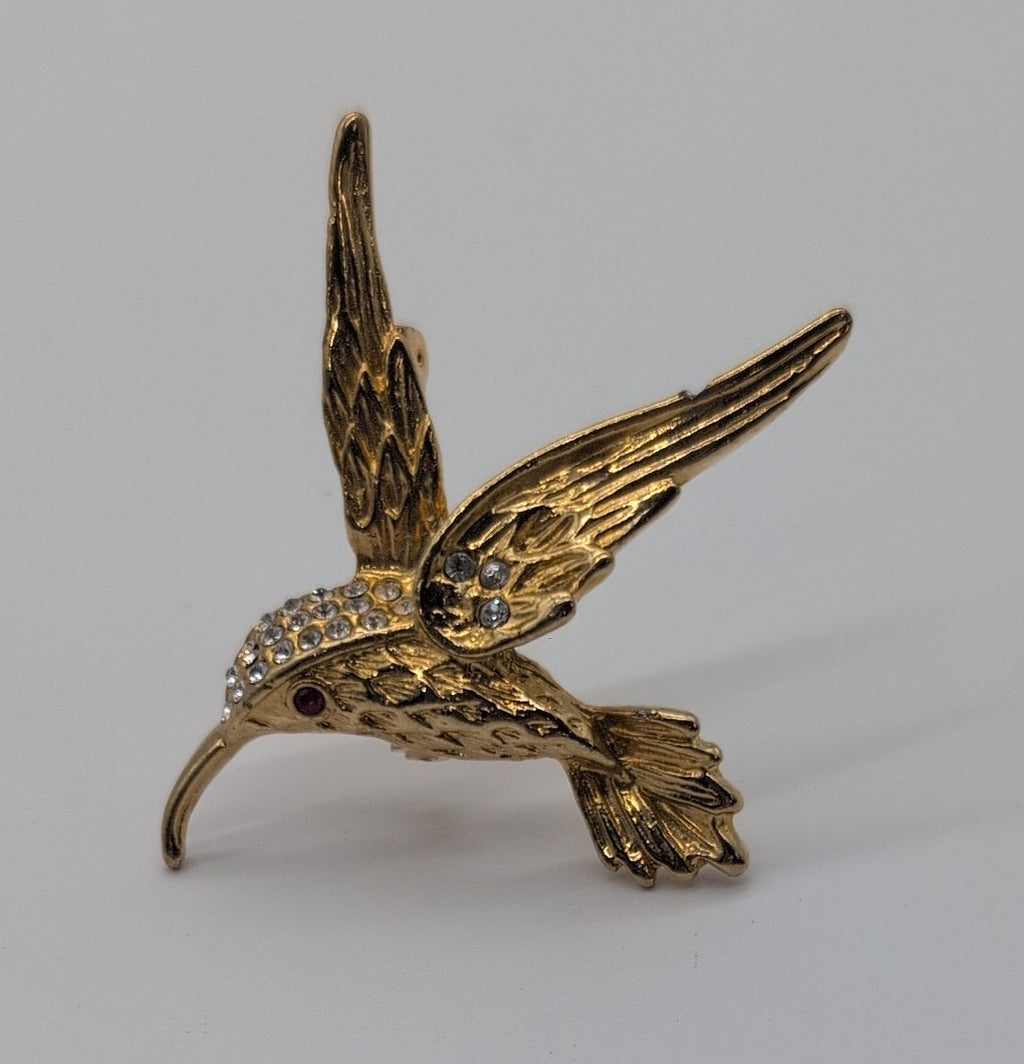 Vintage Gold Toned Hummingbird with Rhinestones Pin
