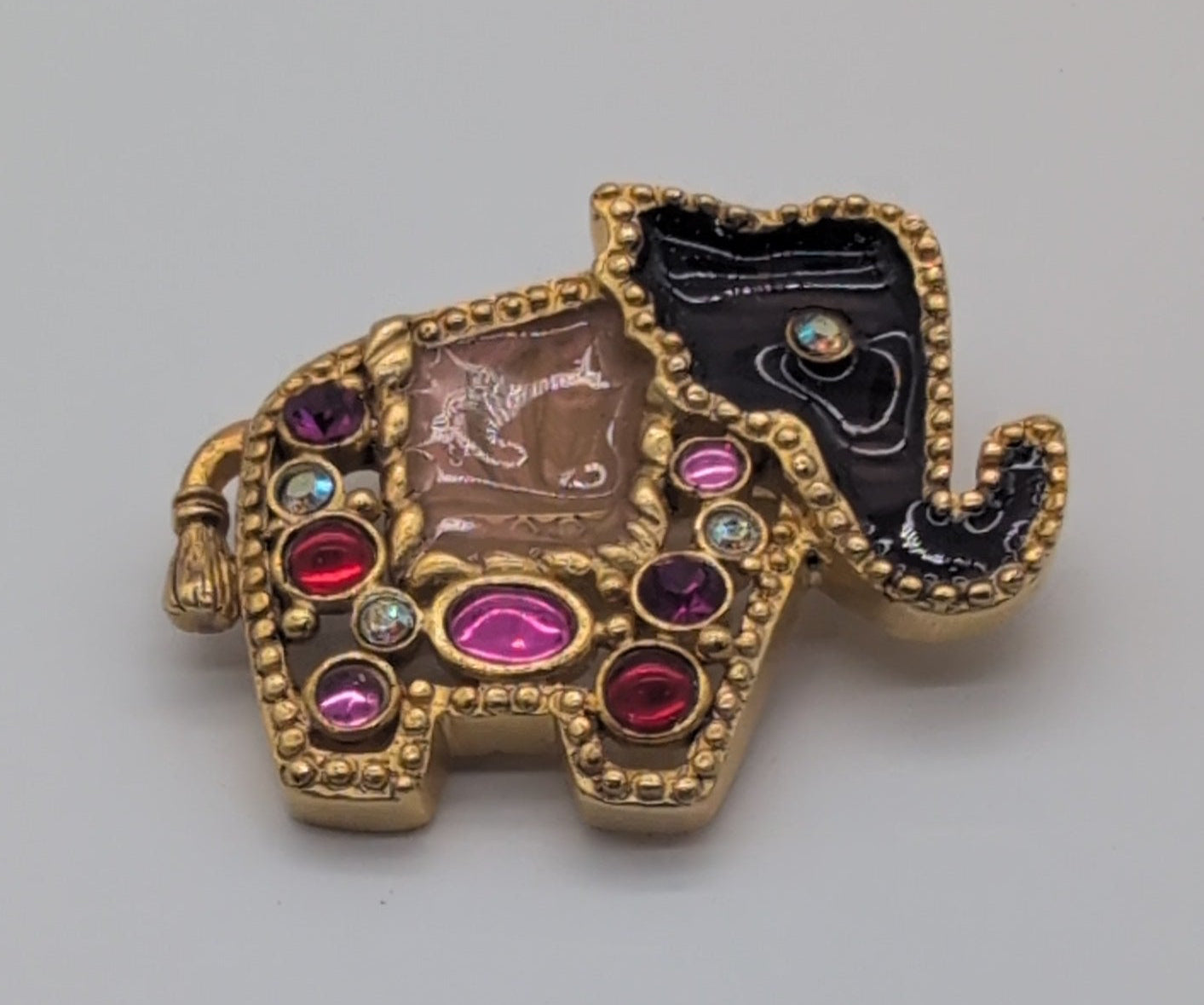 Vintage Elephant Pin with Multi-Colored Rhinestones