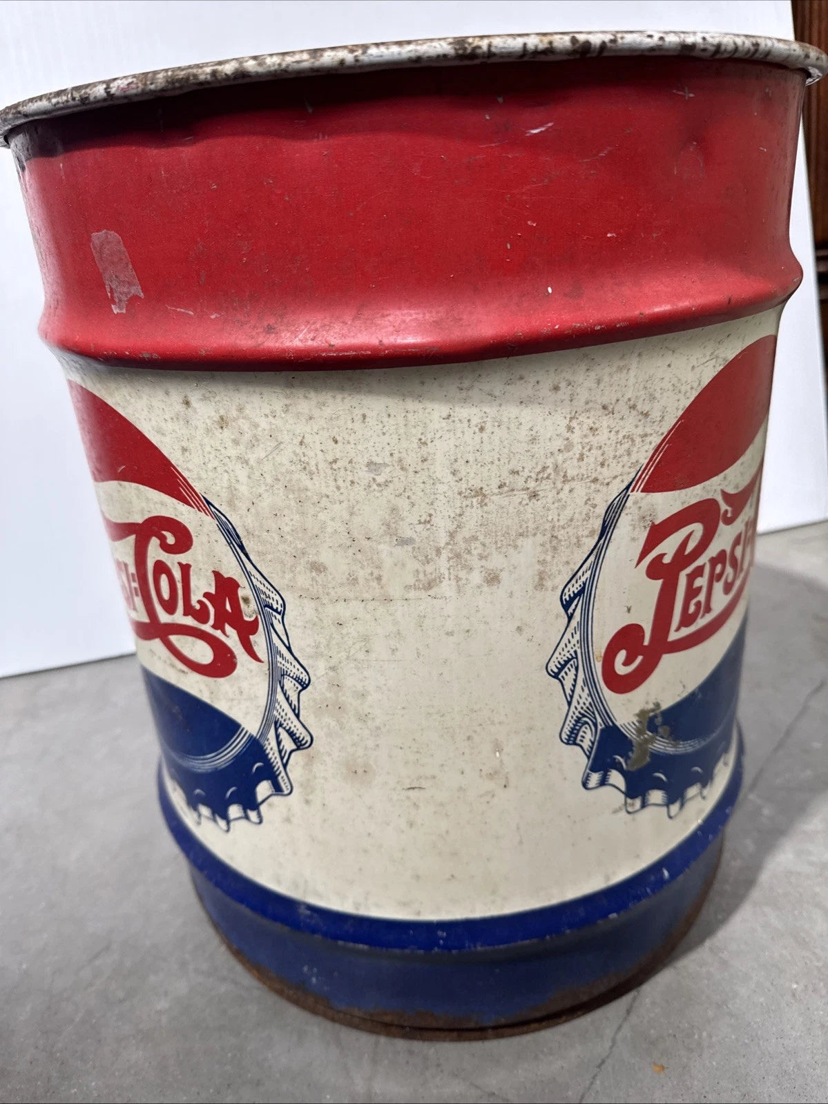 Vintage 1940's Pepsi Cola Double Dot 10g Metal Syrup Drum